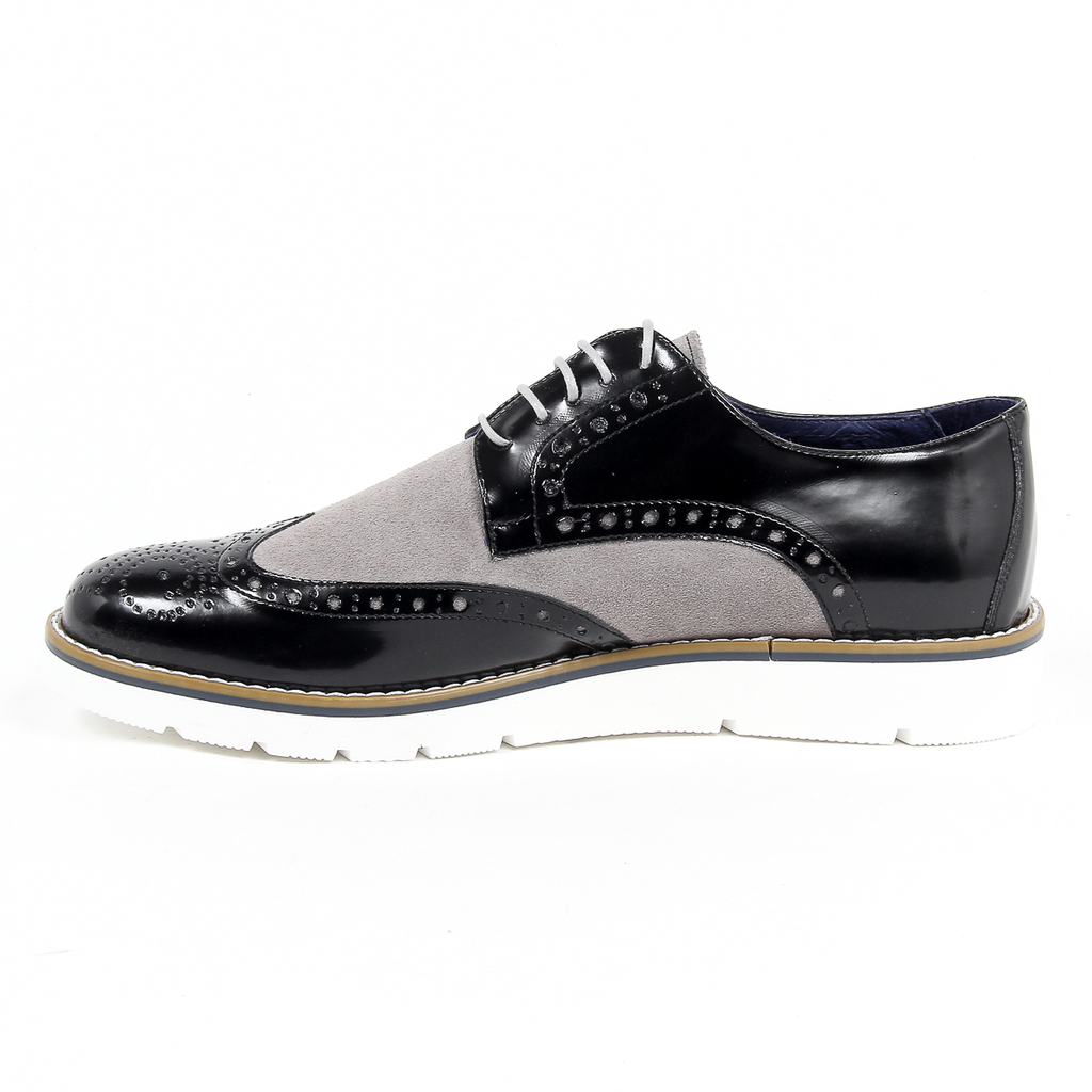 Andrew Charles Mens Brogue Oxford Shoe 914 ABRASIVATO CAM NERO GRIGIO