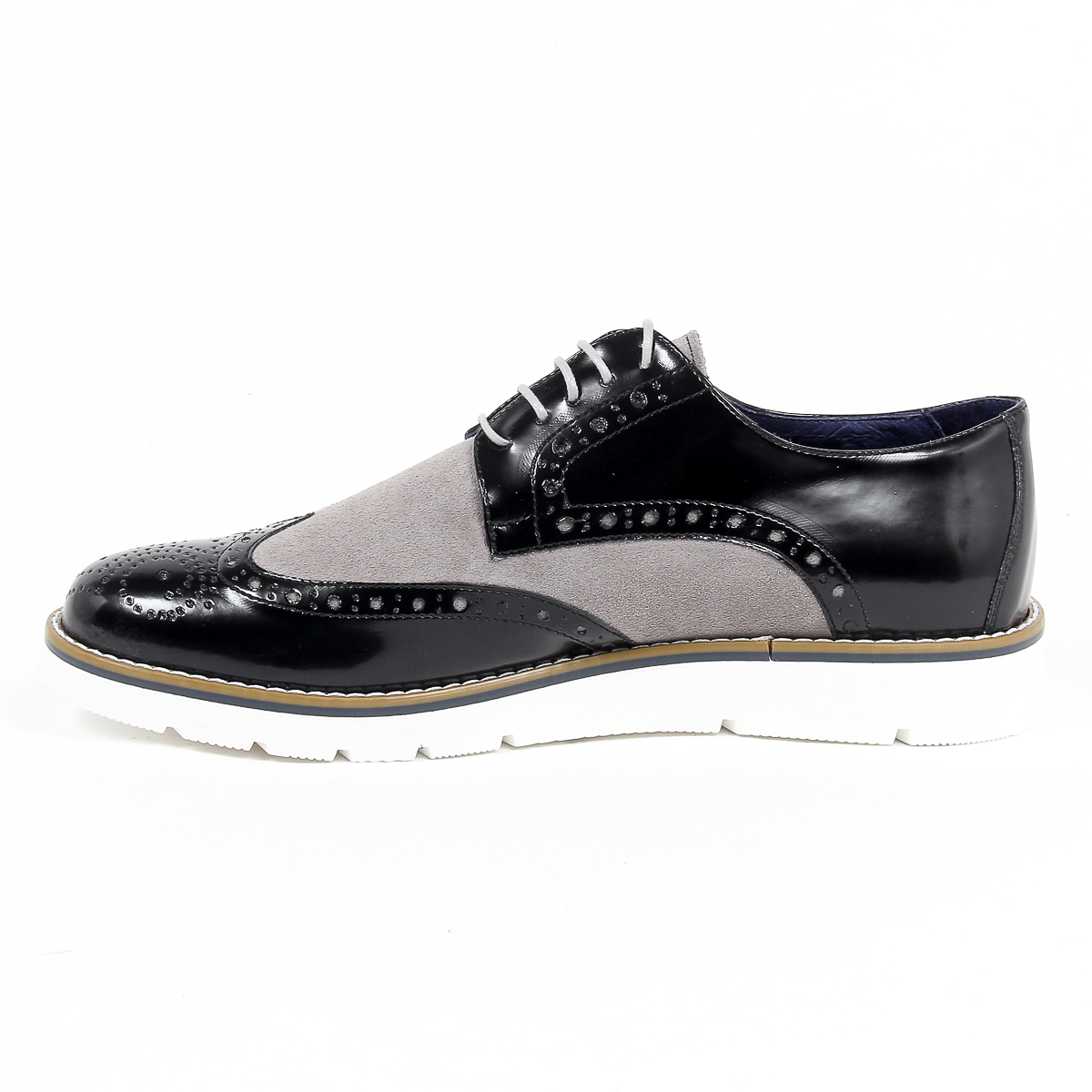 Andrew Charles Mens Brogue Oxford Shoe 914 ABRASIVATO CAM NERO GRIGIO
