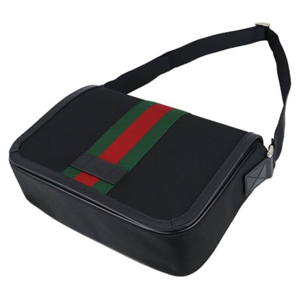 Borsa a tracolla Gucci Web Stripe da uomo nera