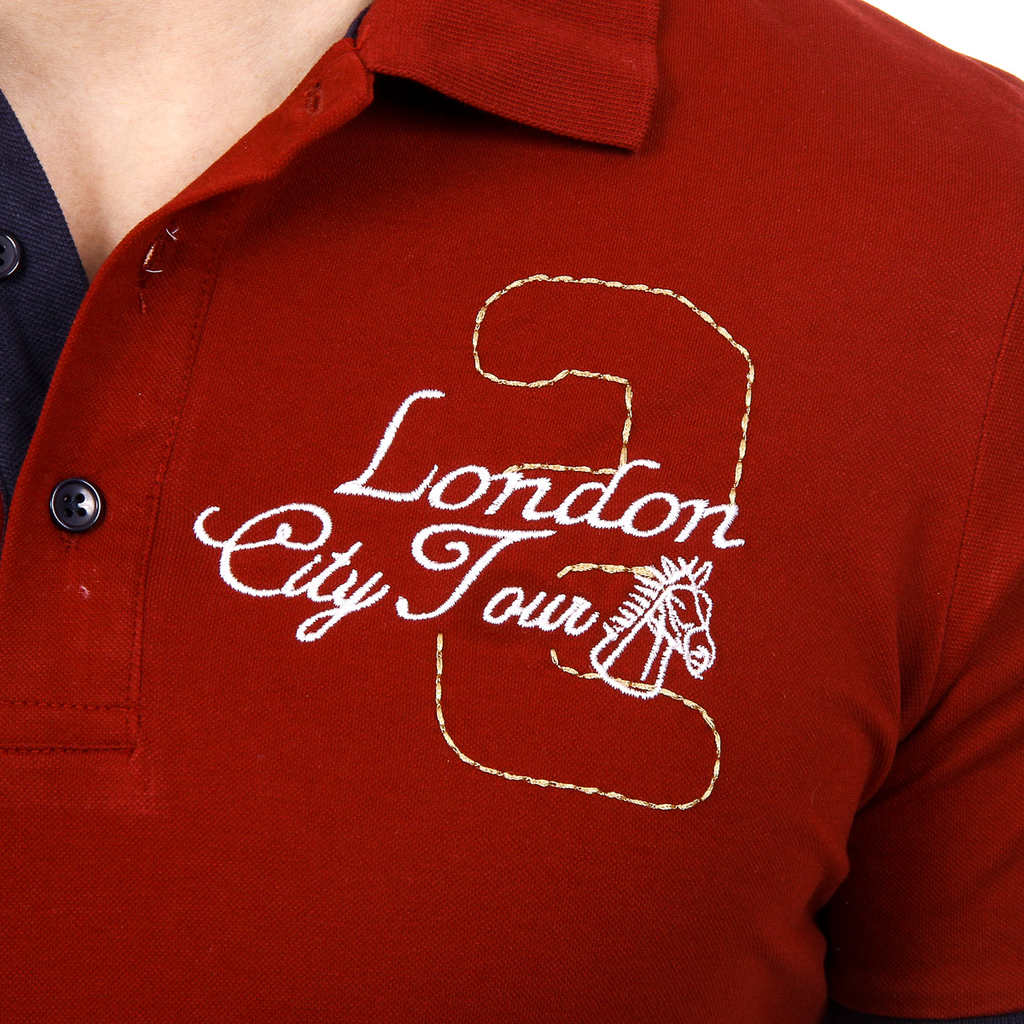 Polo da uomo a maniche corte Ufford & Suffolk Polo Club US005 BORDEAUX