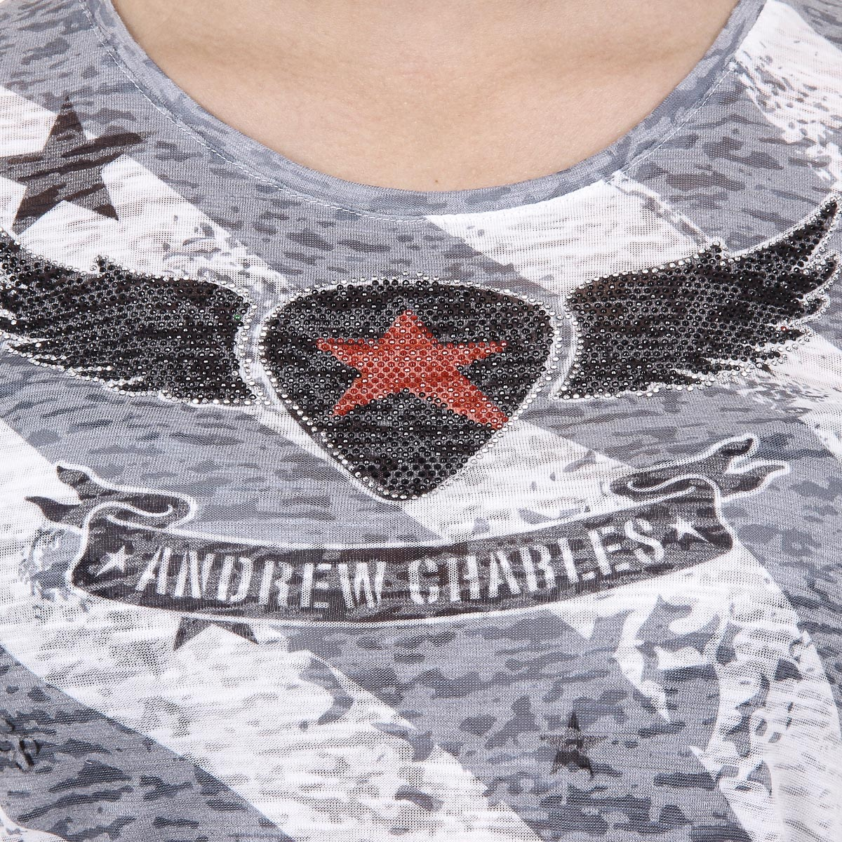 Andrew Charles T-shirt da donna a maniche corte con scollo rotondo, grigia CAROLINE