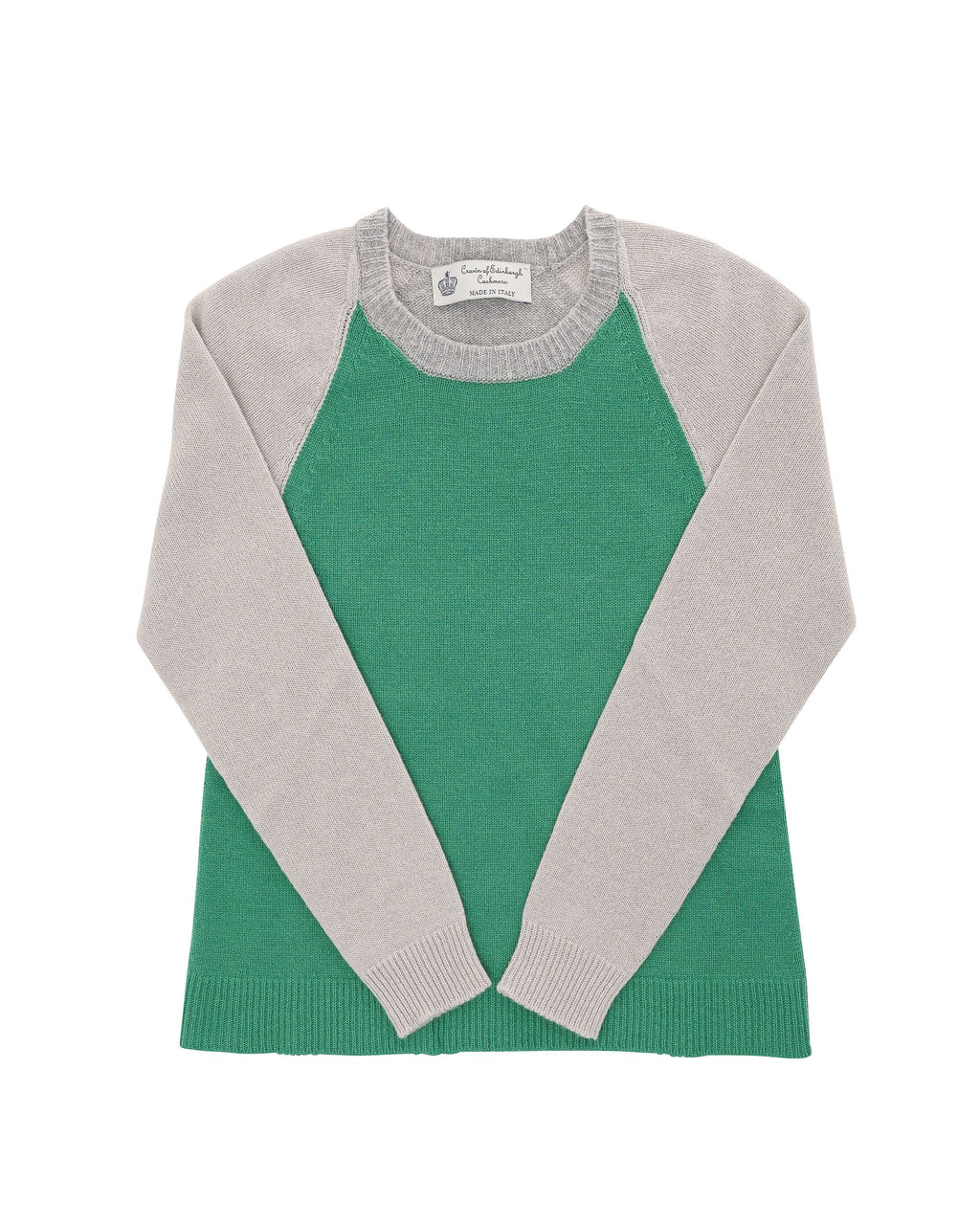 Maglione girocollo da donna in cashmere Crown of Edinburgh COE 0016 VERDE/CREMA