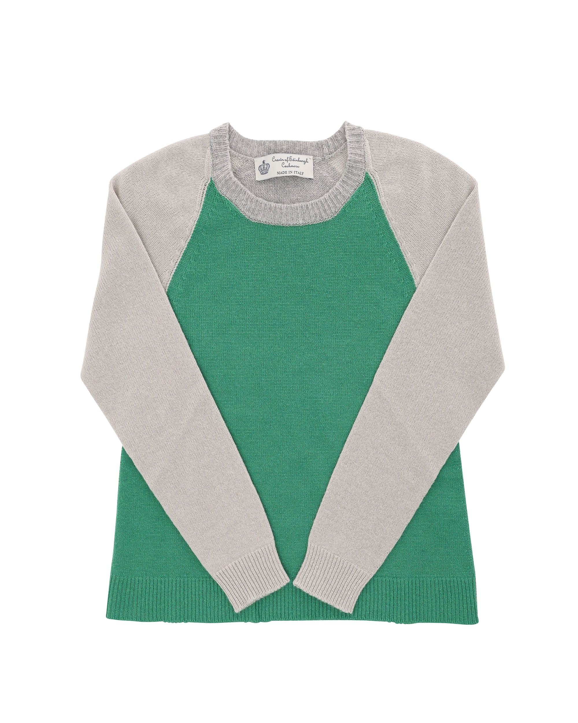 Maglione girocollo da donna in cashmere Crown of Edinburgh COE 0016 VERDE/CREMA