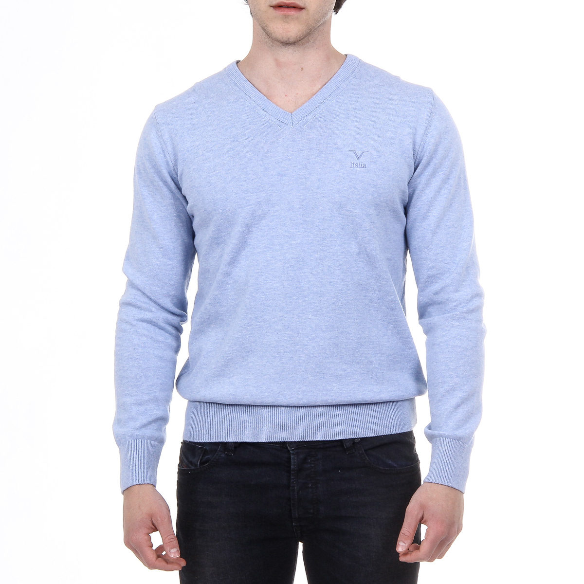 V 1969 Italia Maglione da uomo a maniche lunghe con scollo a V