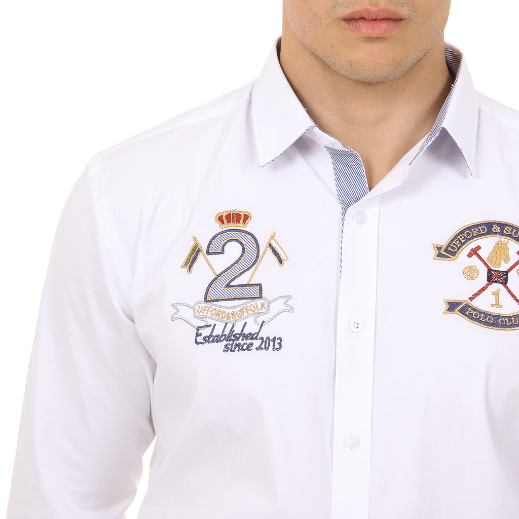 Ufford & Suffolk Polo Club Camicia da uomo a maniche lunghe US010 BIANCO