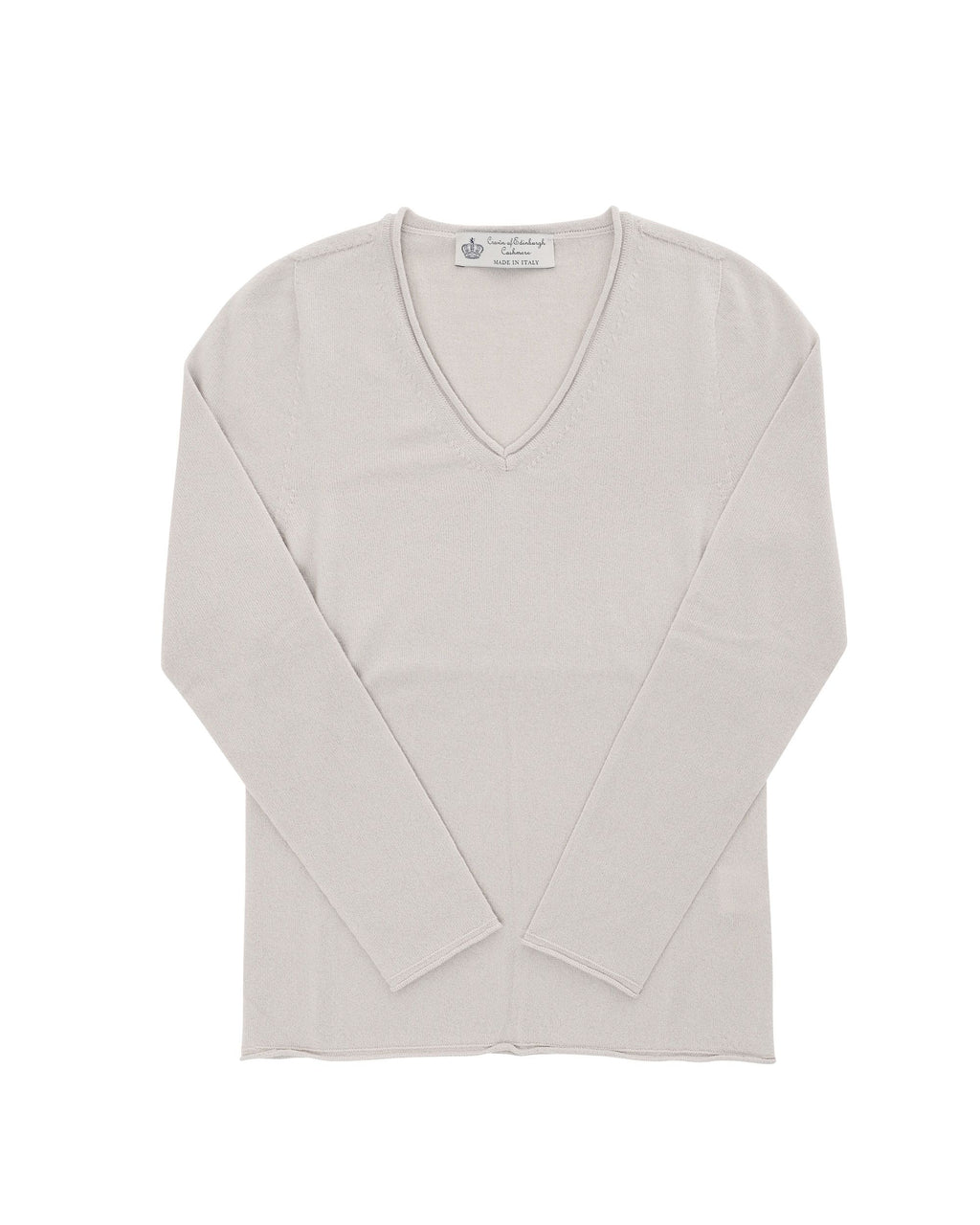 Maglione da donna in cashmere con scollo a V Crown of Edinburgh COE 0022 OYSTER
