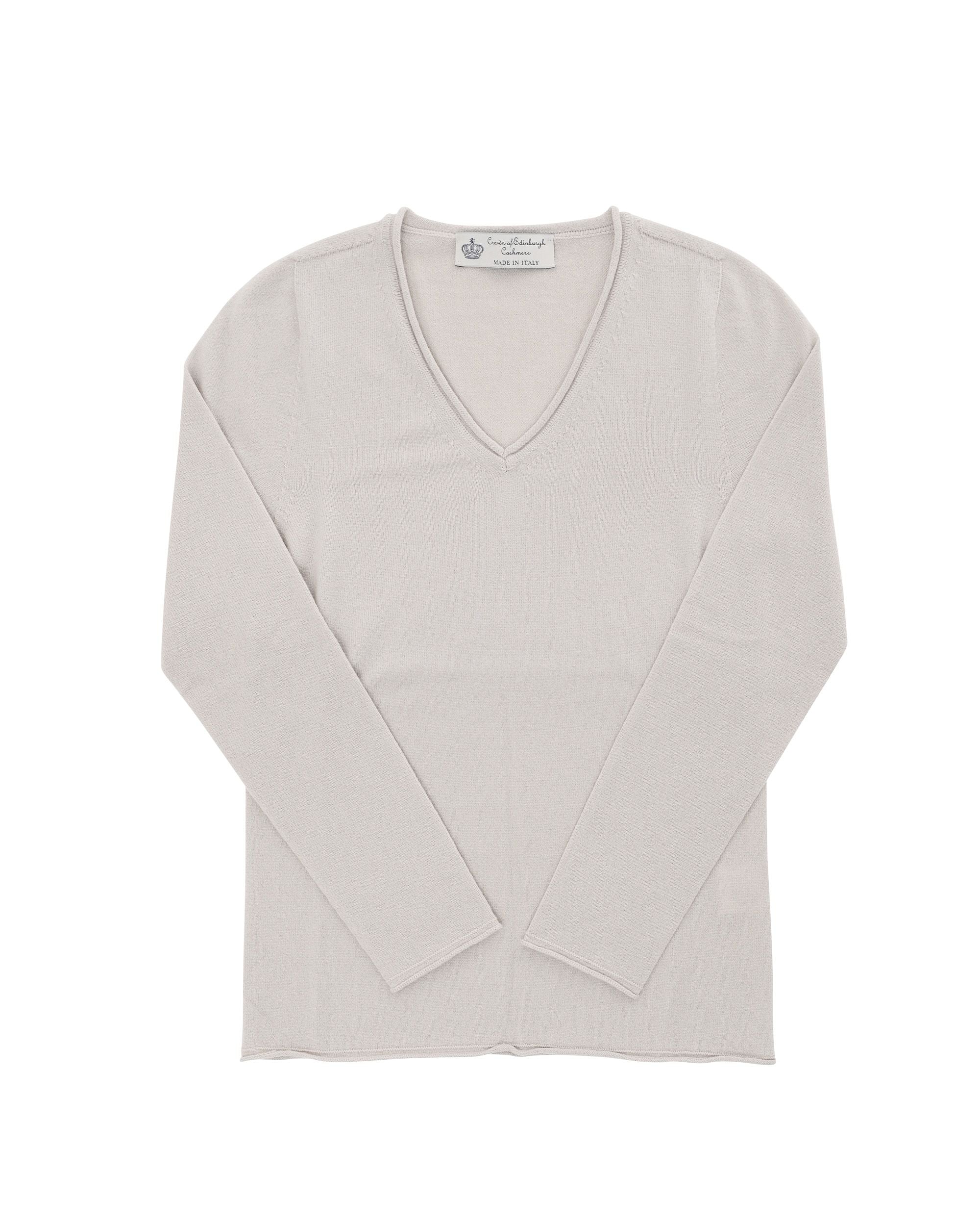 Maglione da donna in cashmere con scollo a V Crown of Edinburgh COE 0022 OYSTER