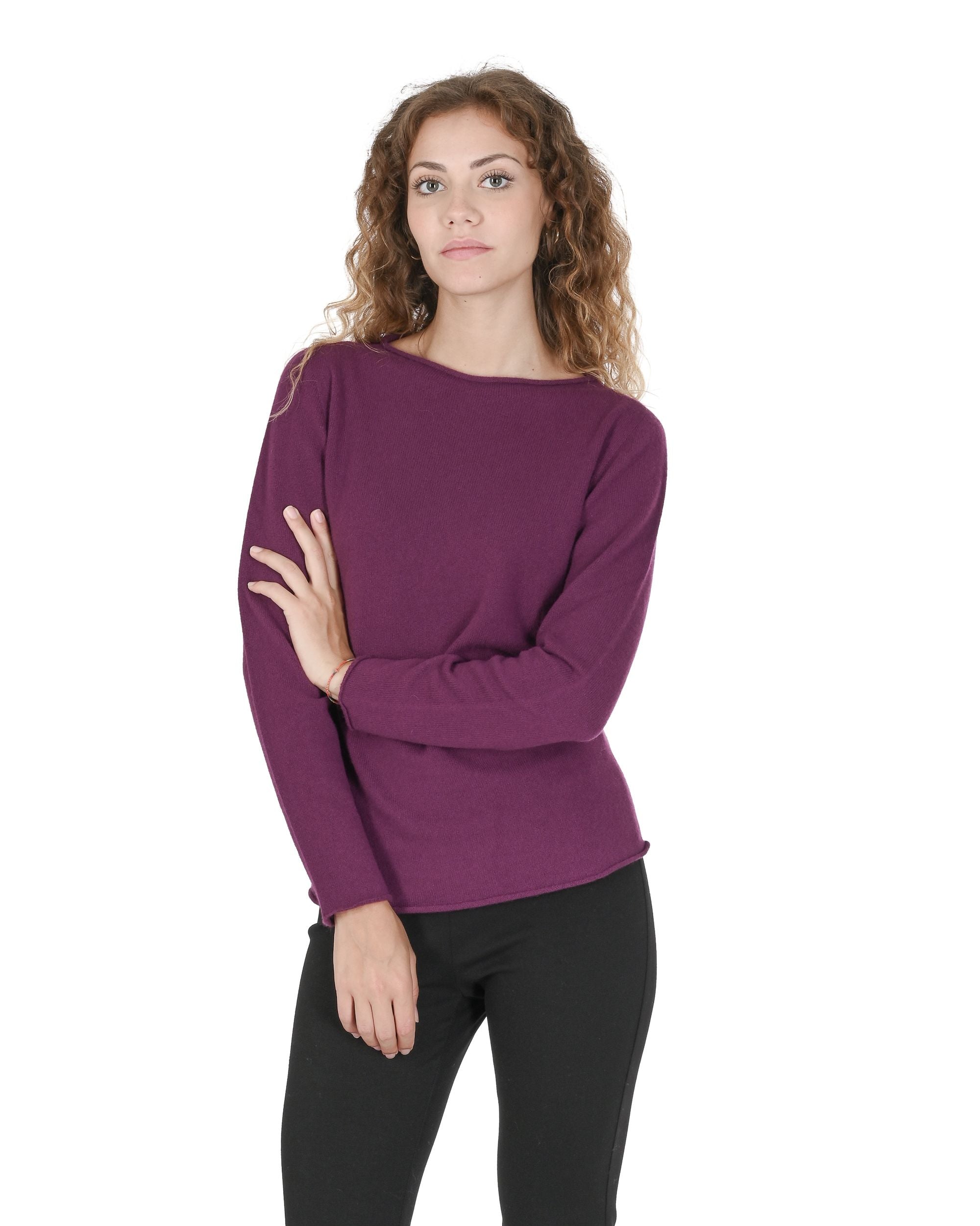 Maglione da donna in cashmere con scollo a barca Crown of Edinburgh COE 0025 VIOLA