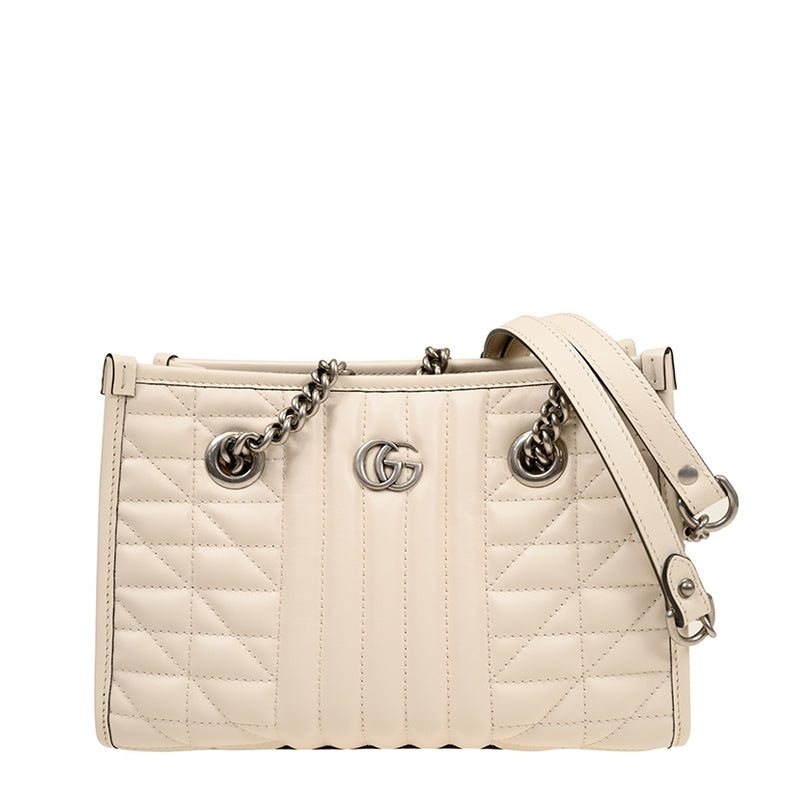 Borsa a tracolla Gucci Marmont GG in pelle trapuntata bianca