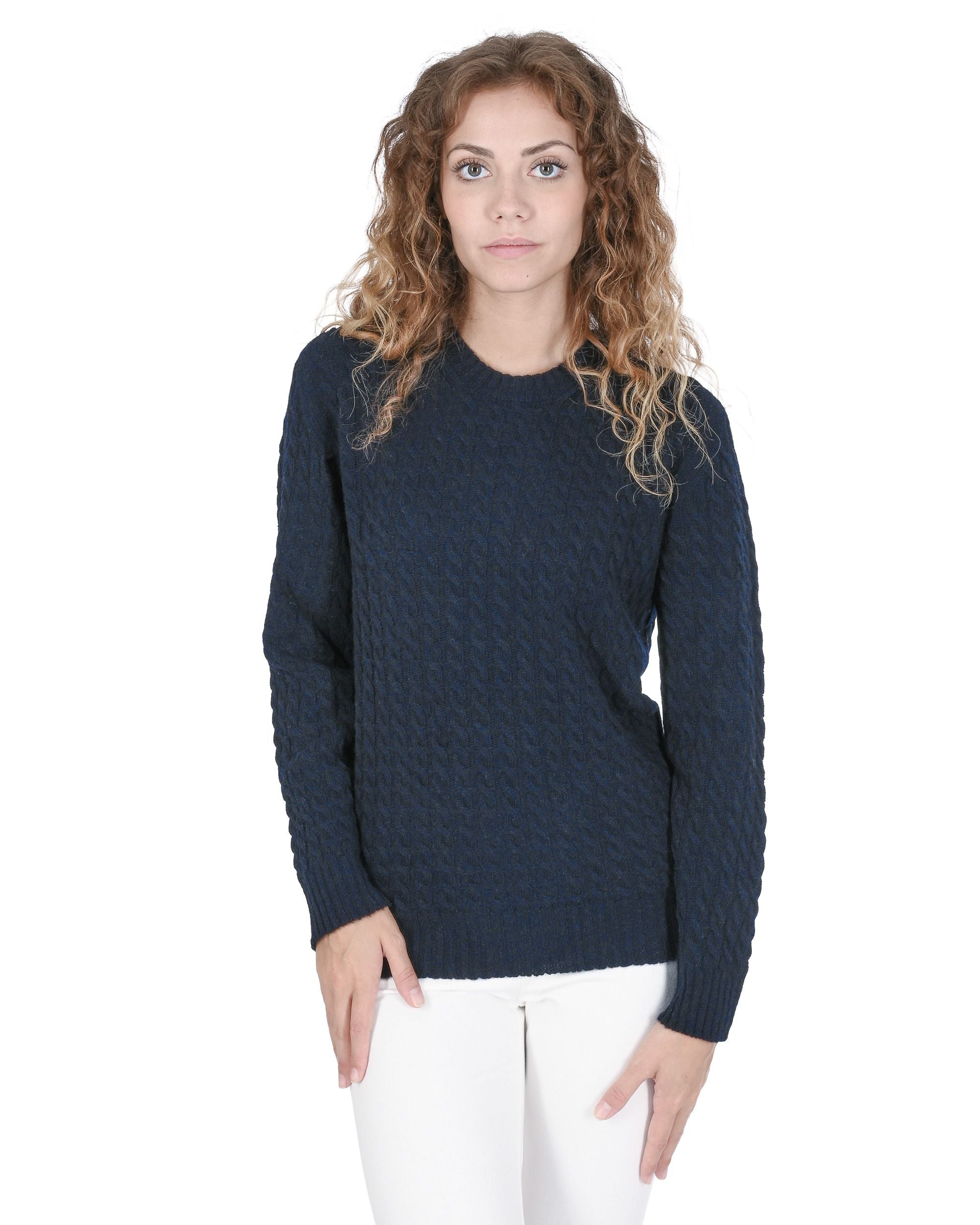 Maglione girocollo da donna in cashmere Crown of Edinburgh COE 0013 BLU NAVY