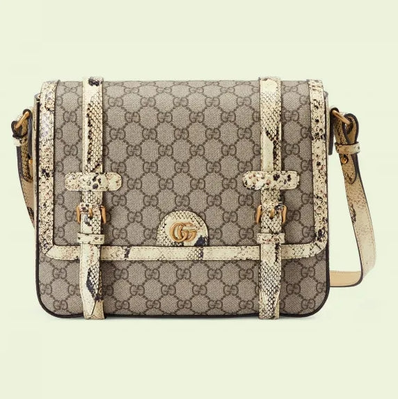Borsa a tracolla con monogramma GG e pelle di serpente