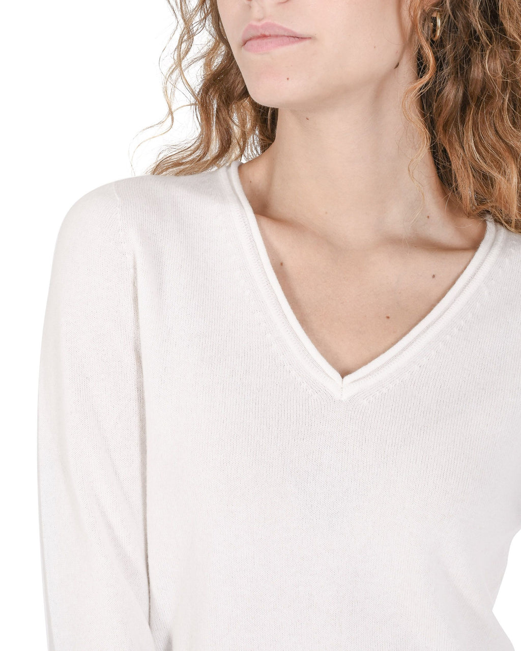 Maglione da donna con scollo a V in cashmere Crown of Edinburgh COE 0022 BIANCO SPORCO