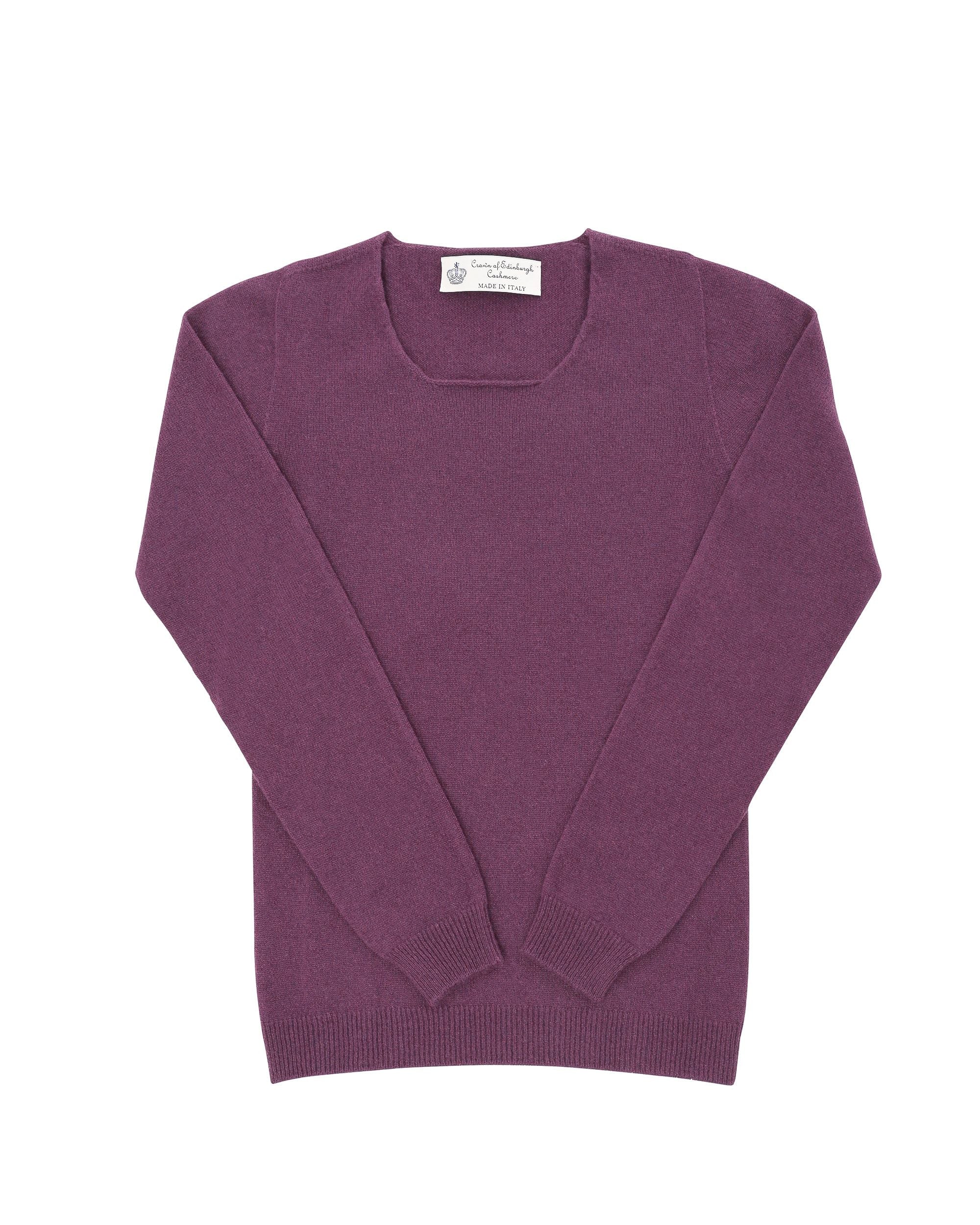 Maglione da donna in cashmere con scollo quadrato Crown of Edinburgh COE 0024 BURGUNDY