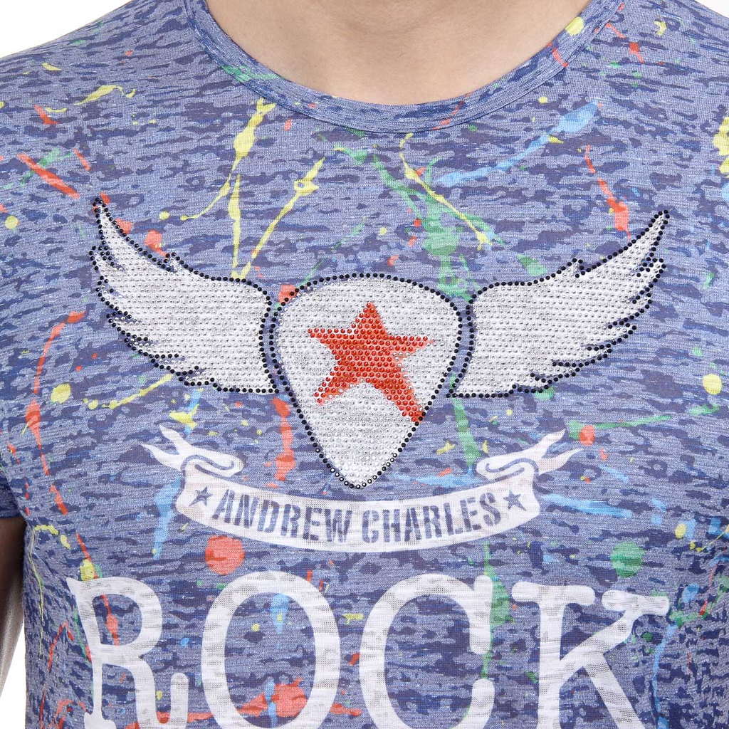 Andrew Charles T-shirt da uomo a maniche corte con scollo rotondo blu HUNTER