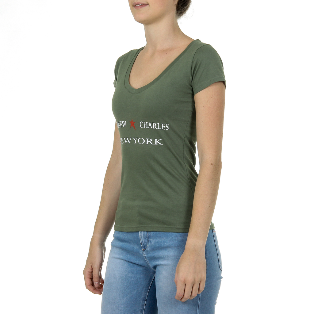 Andrew Charles T-shirt da donna a maniche corte con scollo a V verde TAPIWA