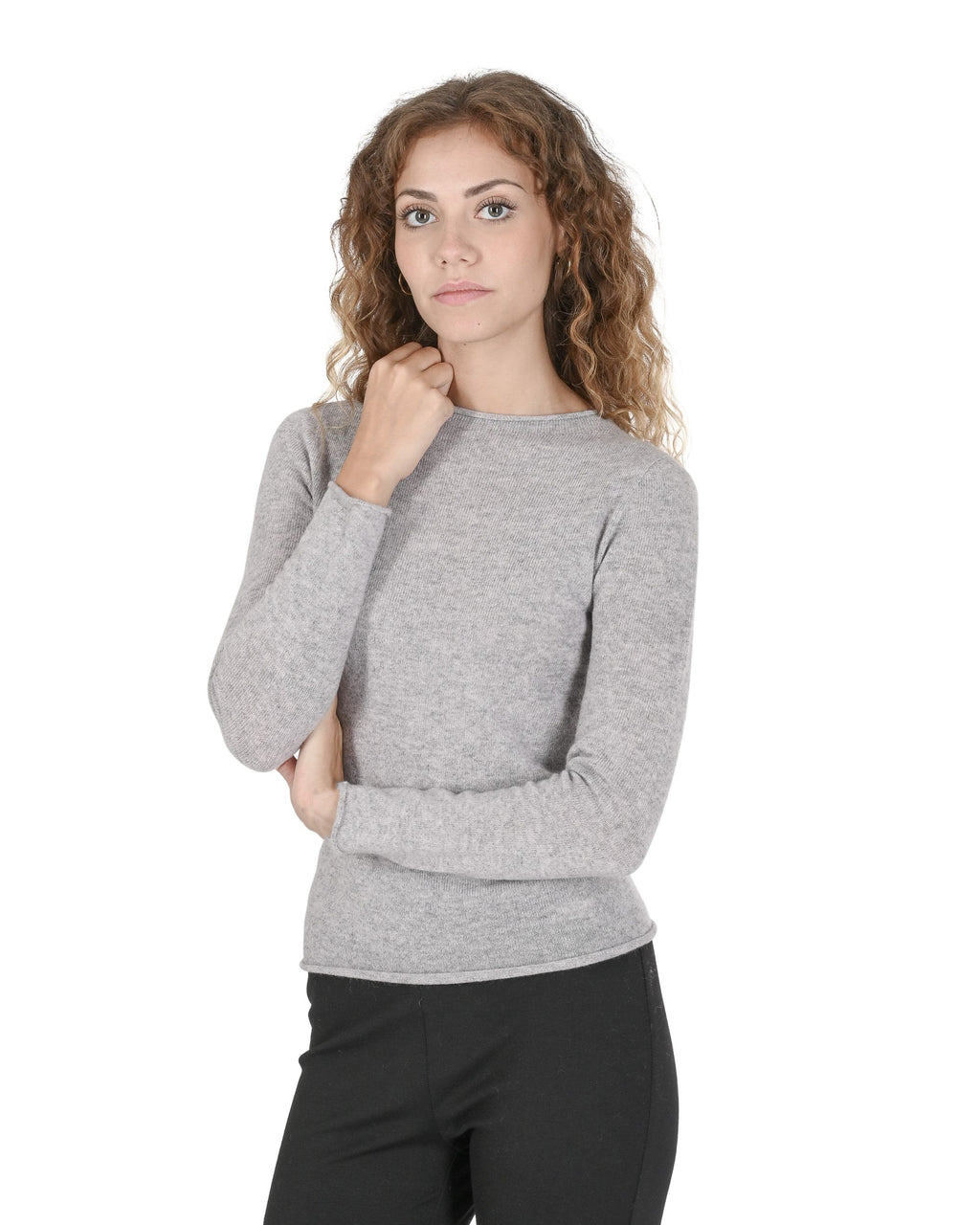 Maglione da donna con scollo a barca in cashmere Crown of Edinburgh COE 007 GRIGIO CENERE