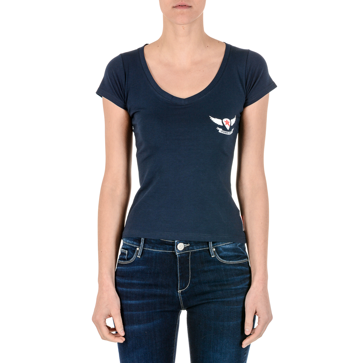 Andrew Charles T-shirt da donna a maniche corte con scollo a V blu TAPIWA