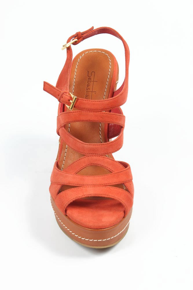 Sandalo espadrillas con zeppa da donna Sebastian Milano 4200 CAMOSCIO CORALLO
