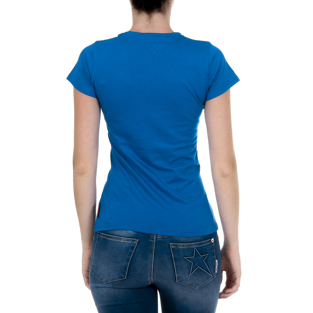 Andrew Charles Maglietta da donna a maniche corte con scollo rotondo blu TARANA