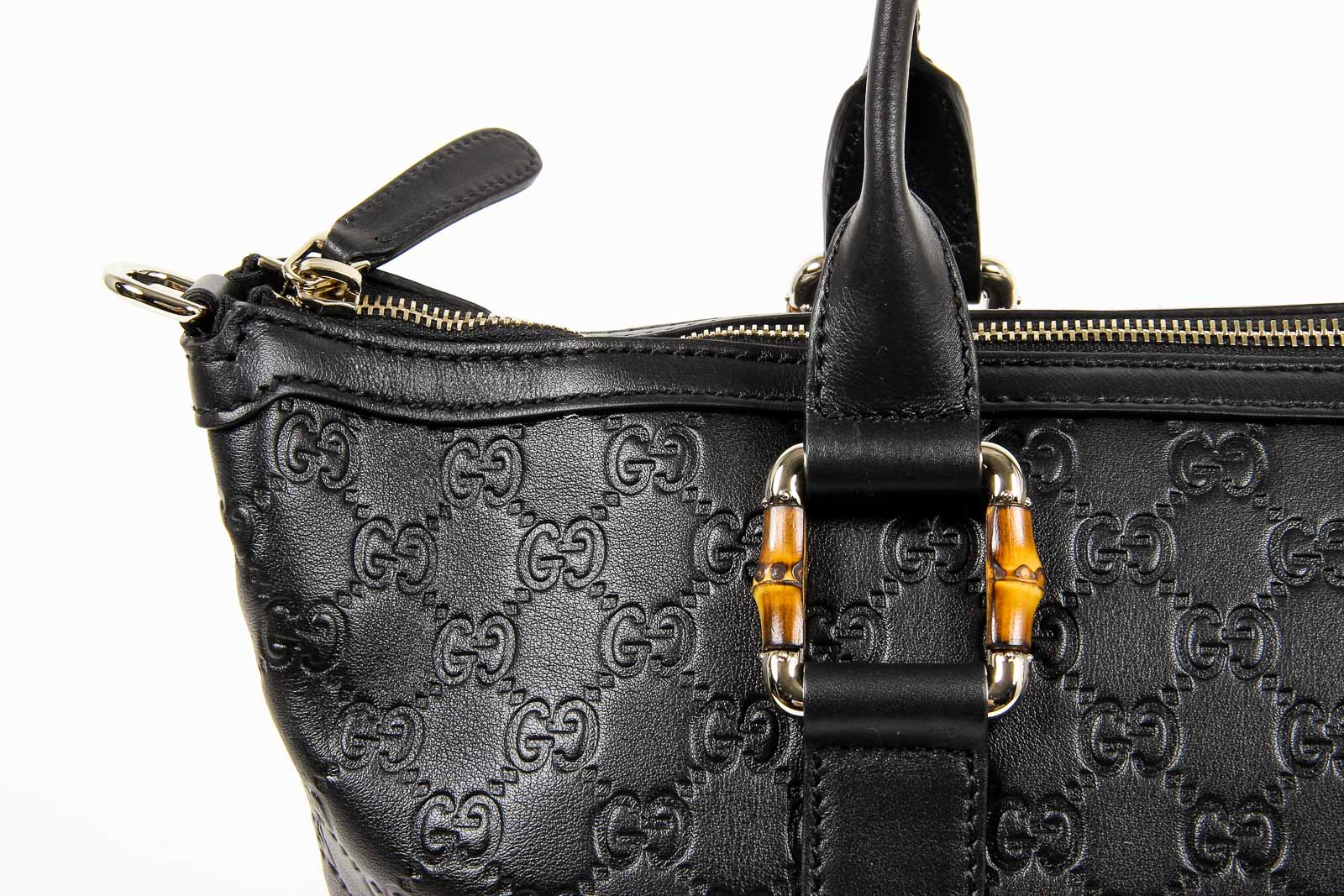 Borsa a mano Gucci da donna in pelle e bambù GG Guccissima