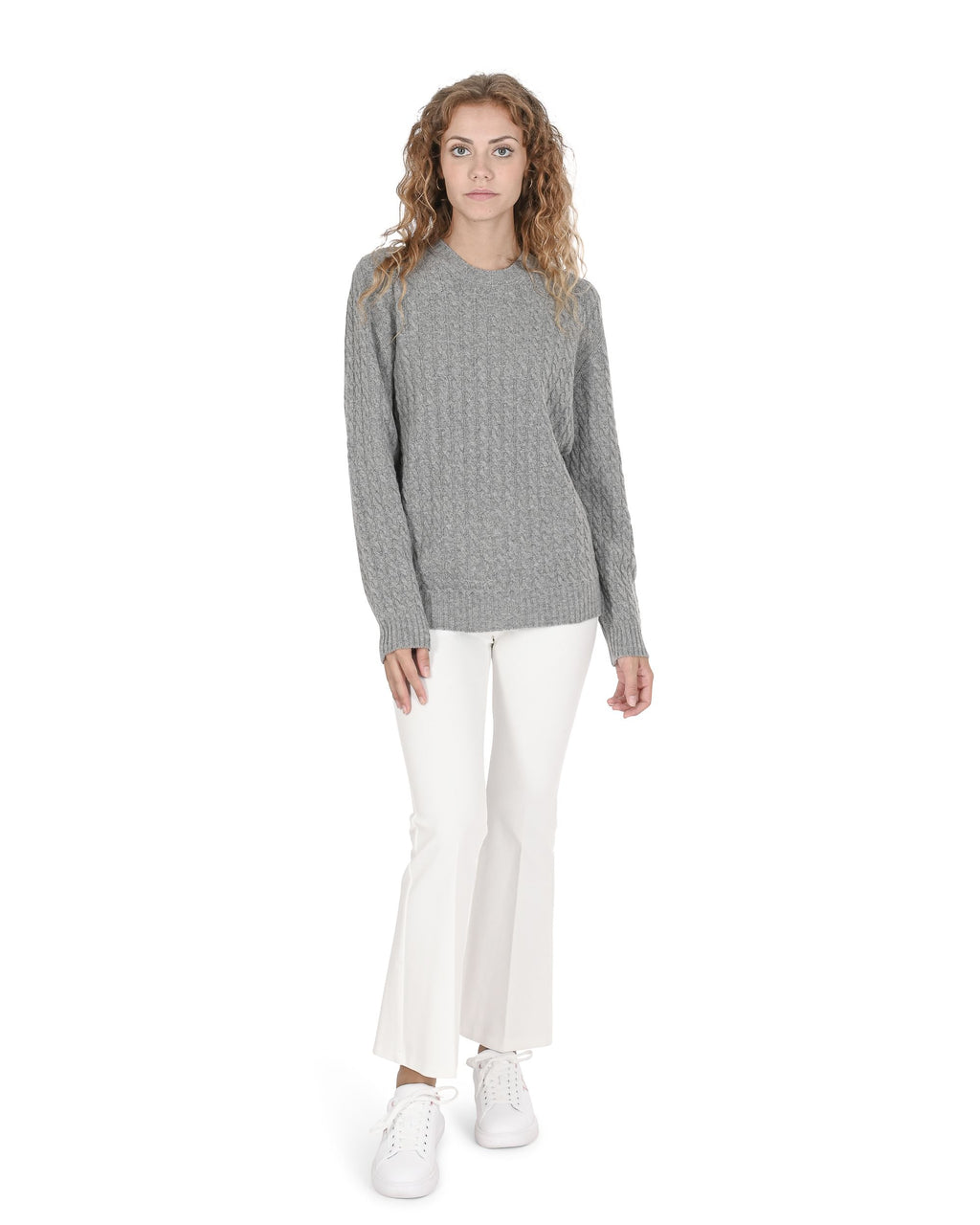 Maglione girocollo da donna in cashmere Crown of Edinburgh COE 0013 GRIGIO