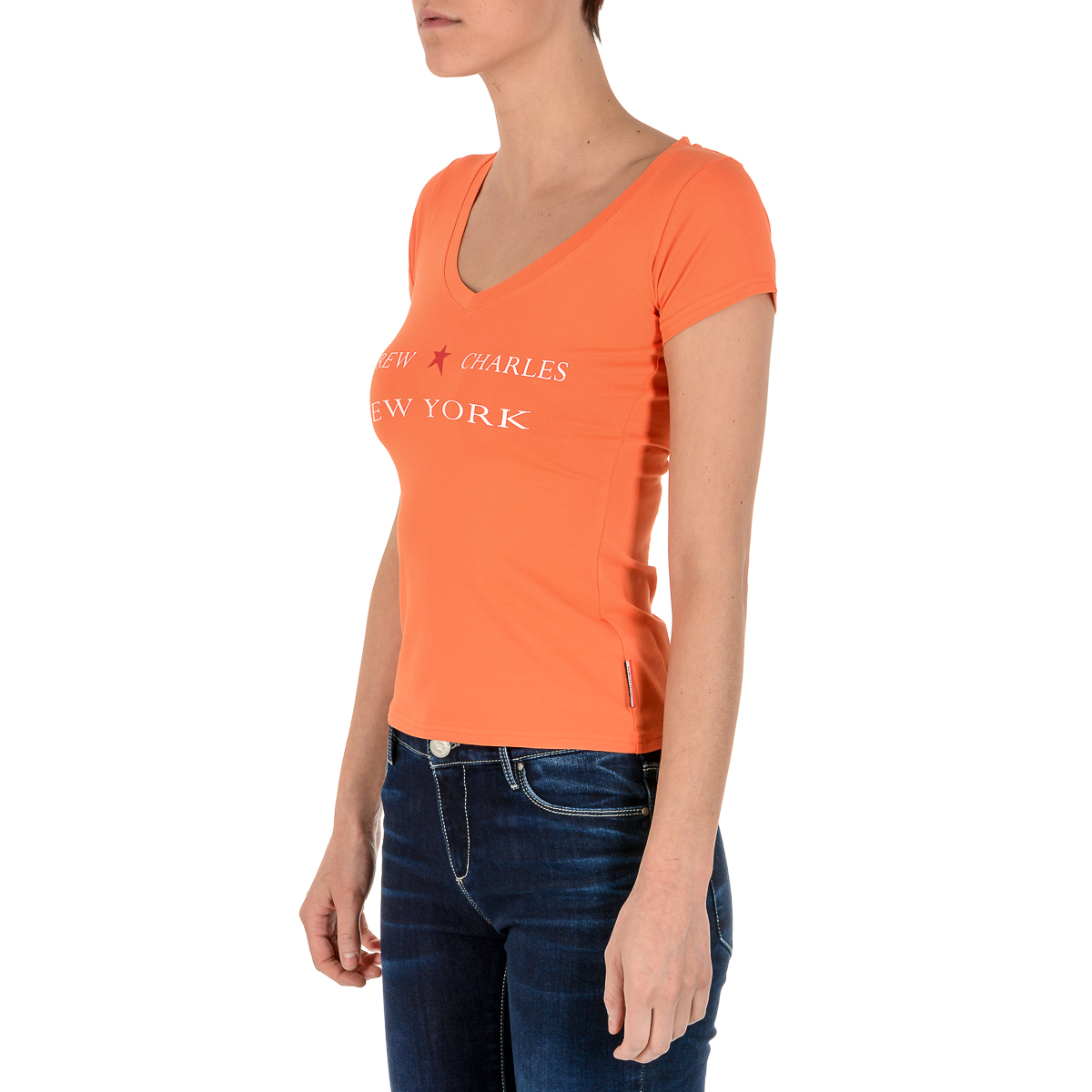 Andrew Charles T-shirt da donna a maniche corte con scollo a V arancione TAPIWA