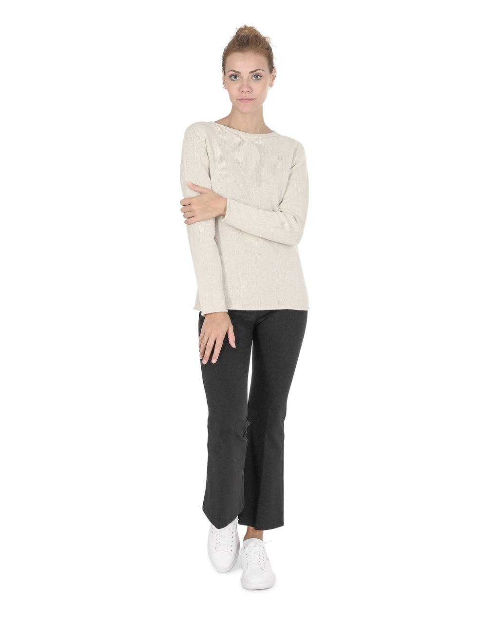 Maglione da donna con scollo a barca in cashmere Crown of Edinburgh COE 0015 CREMA