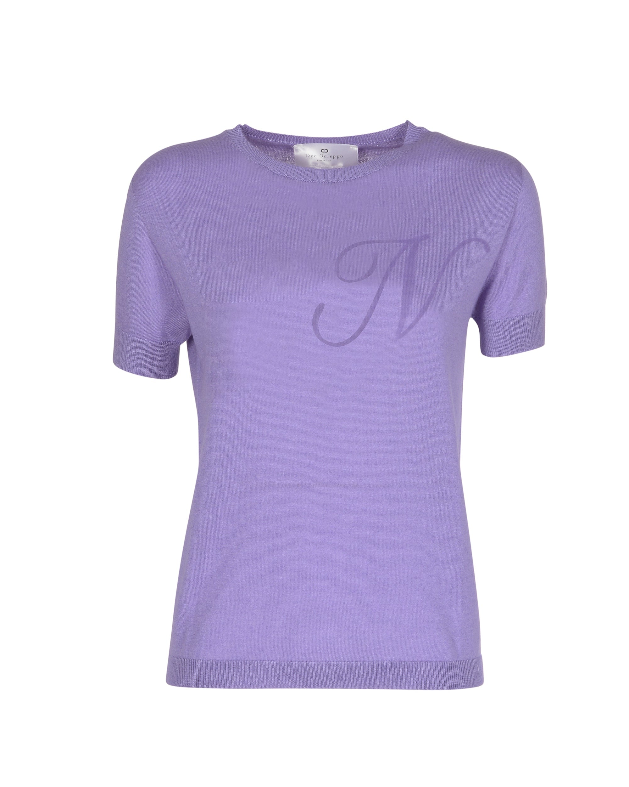 Maglia girocollo estiva in cashmere - Manica corta - Lilla