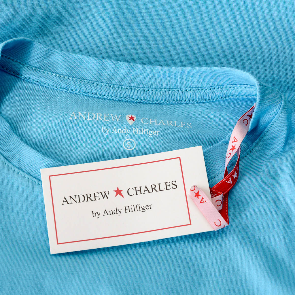 Andrew Charles T-shirt da donna a maniche corte con scollo tondo, blu chiaro TARANA