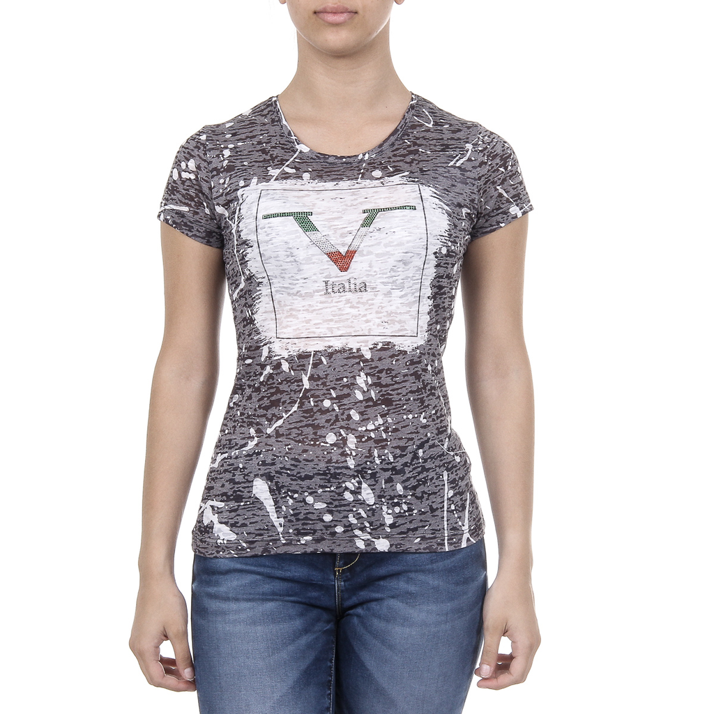 V 1969 Italia T-shirt da donna a maniche corte con scollo tondo nera AVA
