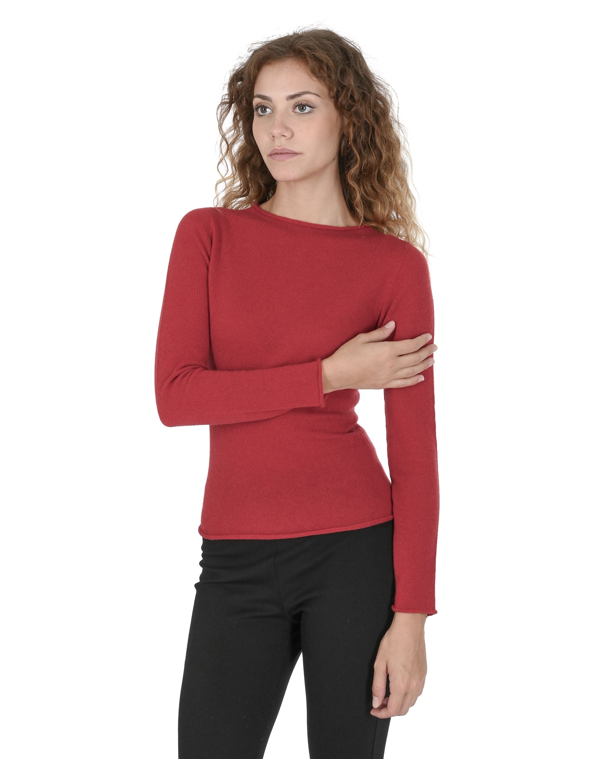 Maglione da donna con scollo a barca in cashmere Crown of Edinburgh COE 007 ROSSO