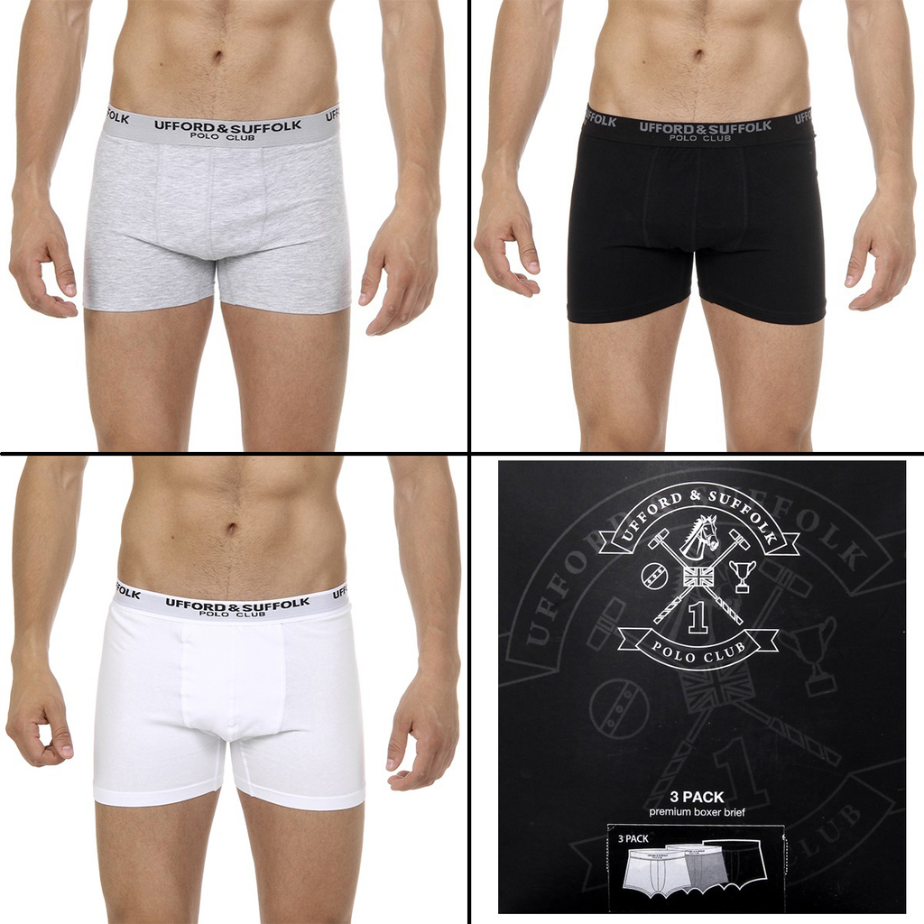 Ufford & Suffolk Polo Club Boxer da uomo in confezione da tre, taglia US100