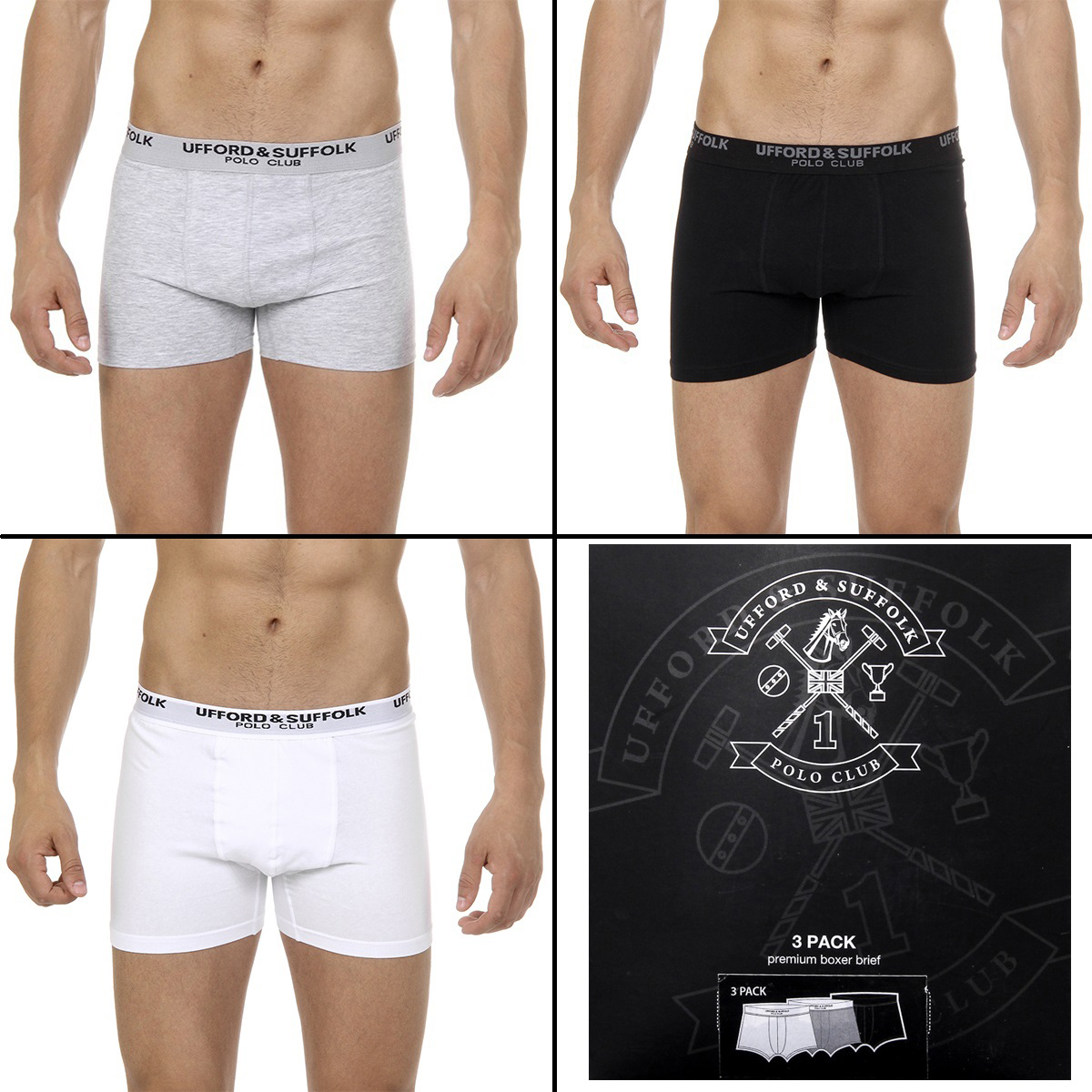 Ufford & Suffolk Polo Club Boxer da uomo in confezione da tre, taglia US100
