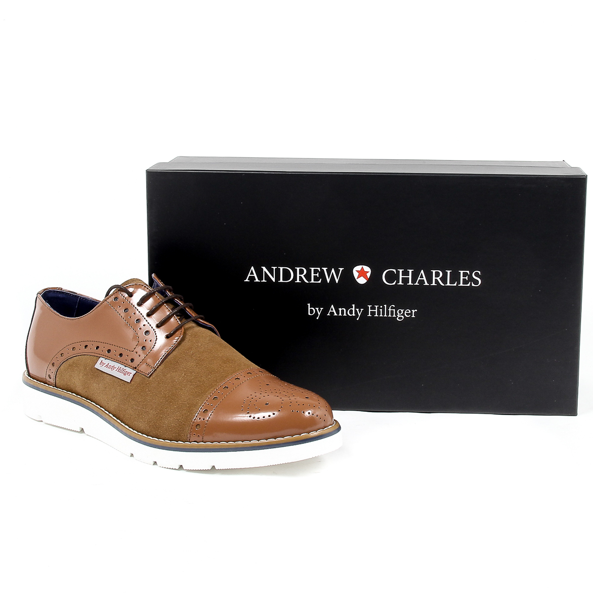 Andrew Charles Mens Brogue Oxford Shoe 911 ABRASIVATO CAMOSCIO COGNAC
