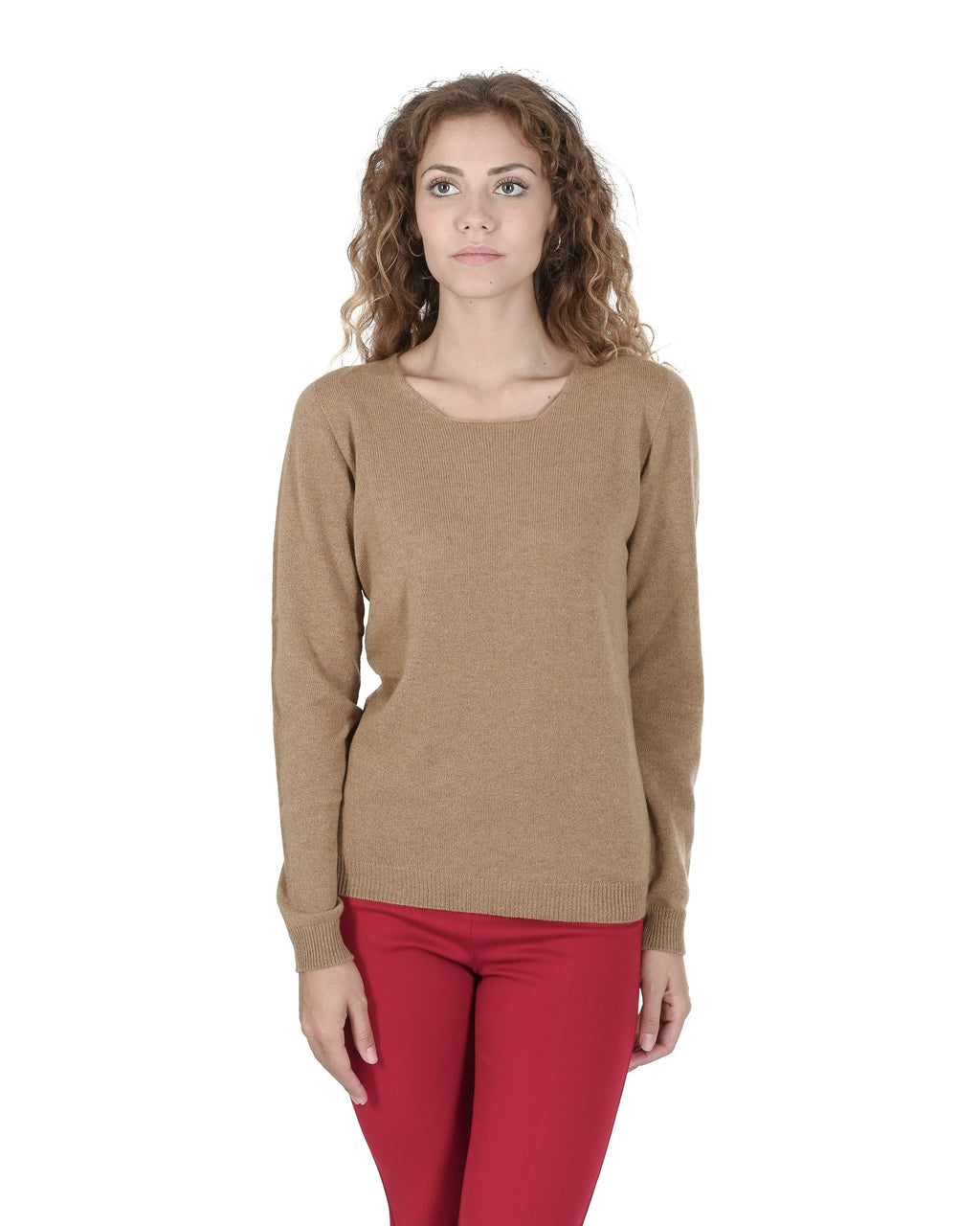 Maglione da donna in cashmere con scollo quadrato Crown of Edinburgh COE 0024 BISCUIT