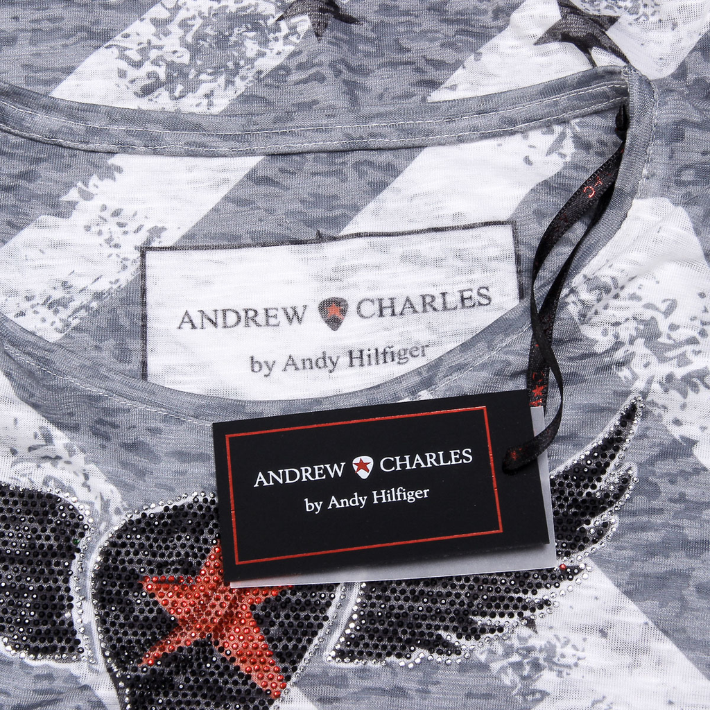Andrew Charles T-shirt da donna a maniche corte con scollo rotondo, grigia CAROLINE
