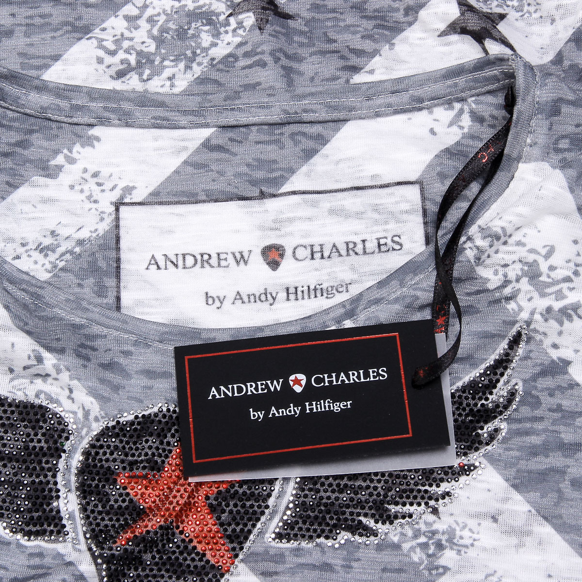 Andrew Charles T-shirt da donna a maniche corte con scollo rotondo, grigia CAROLINE