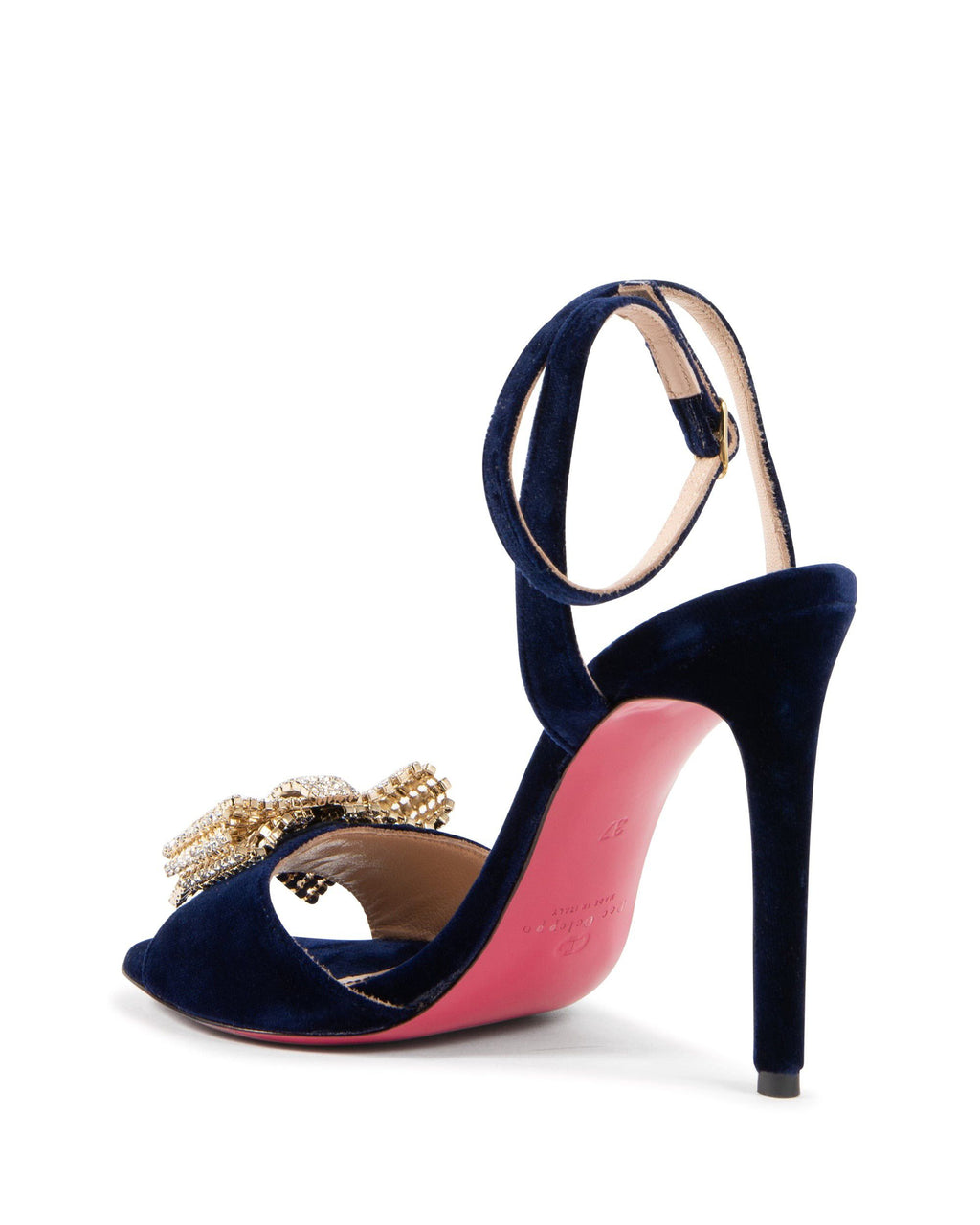 Sandalo con fiocco in velluto Blu Navy