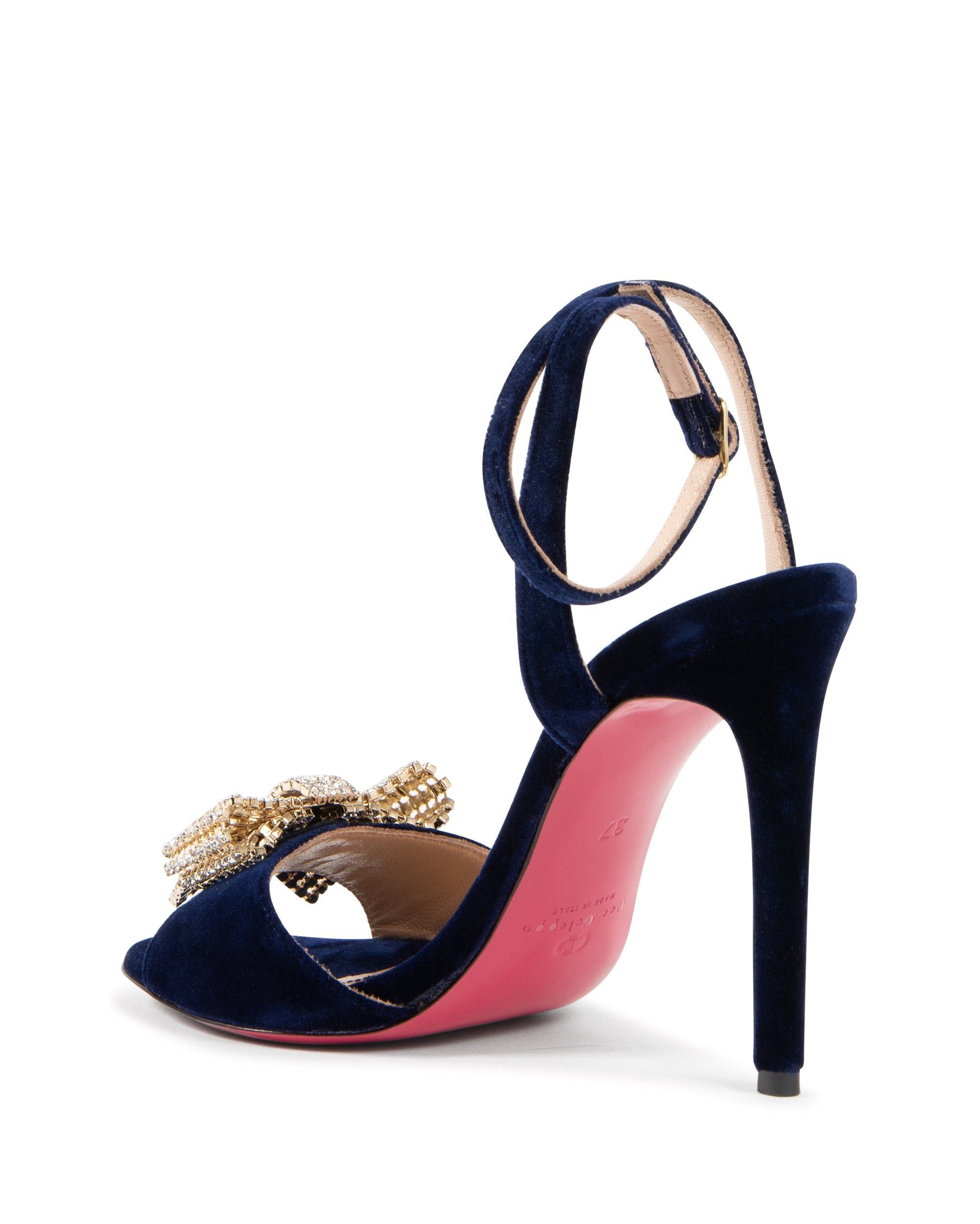 Sandalo con fiocco in velluto Blu Navy