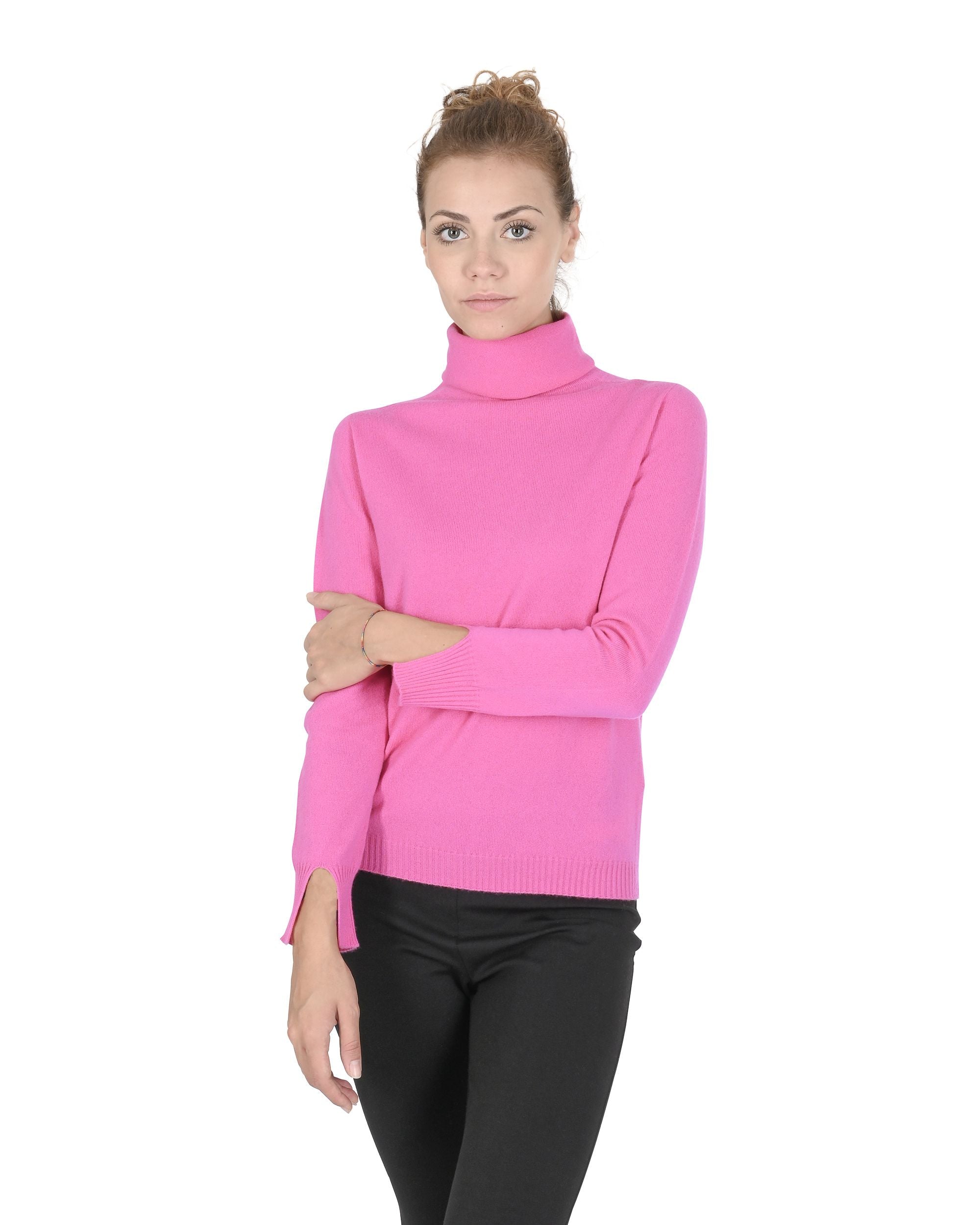 Maglione dolcevita da donna in cashmere Crown of Edinburgh COE 0023 FUSCHIA