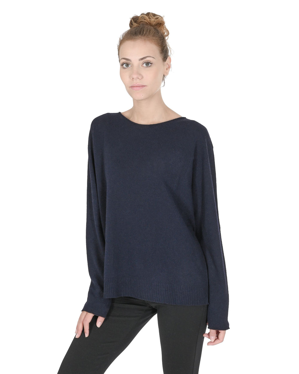 Maglione oversize con scollo a barca da donna in cashmere Crown of Edinburgh COE 008 BLU NAVY