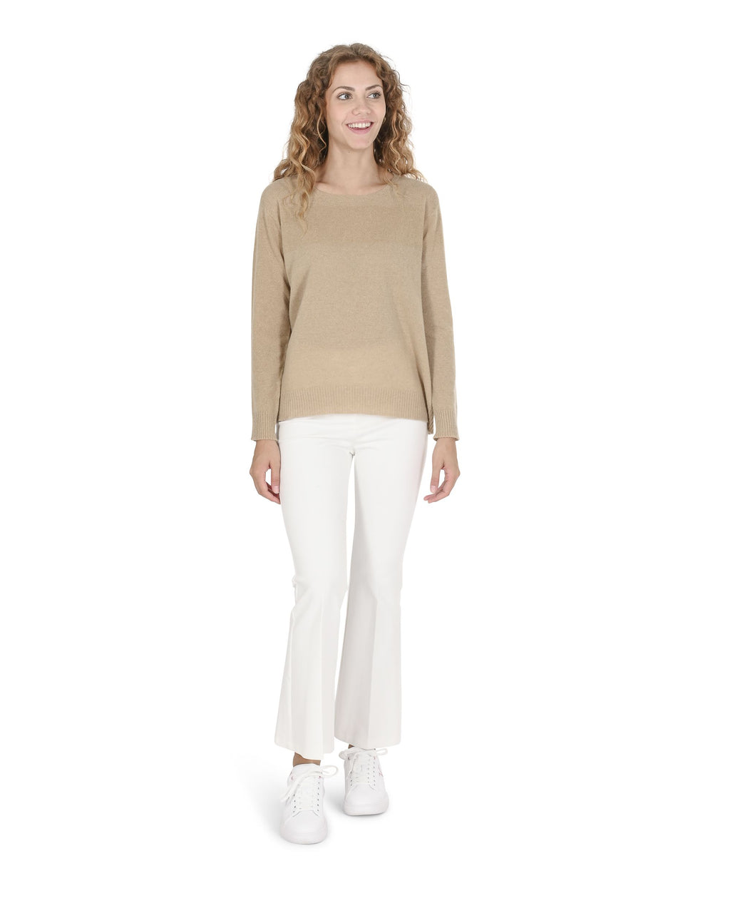 Maglione da donna in cashmere con scollo quadrato Crown of Edinburgh COE 006 SAND