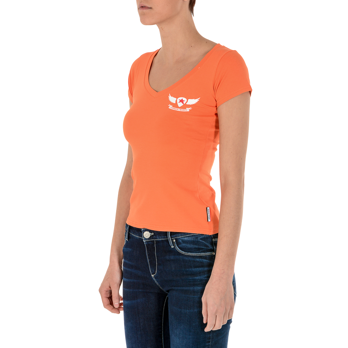 Andrew Charles T-shirt da donna a maniche corte con scollo a V arancione TAPIWA