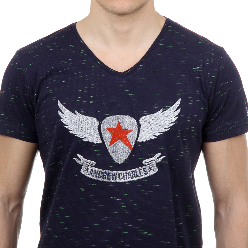 Andrew Charles T-shirt da uomo a maniche corte con scollo a V blu scuro CONNOR