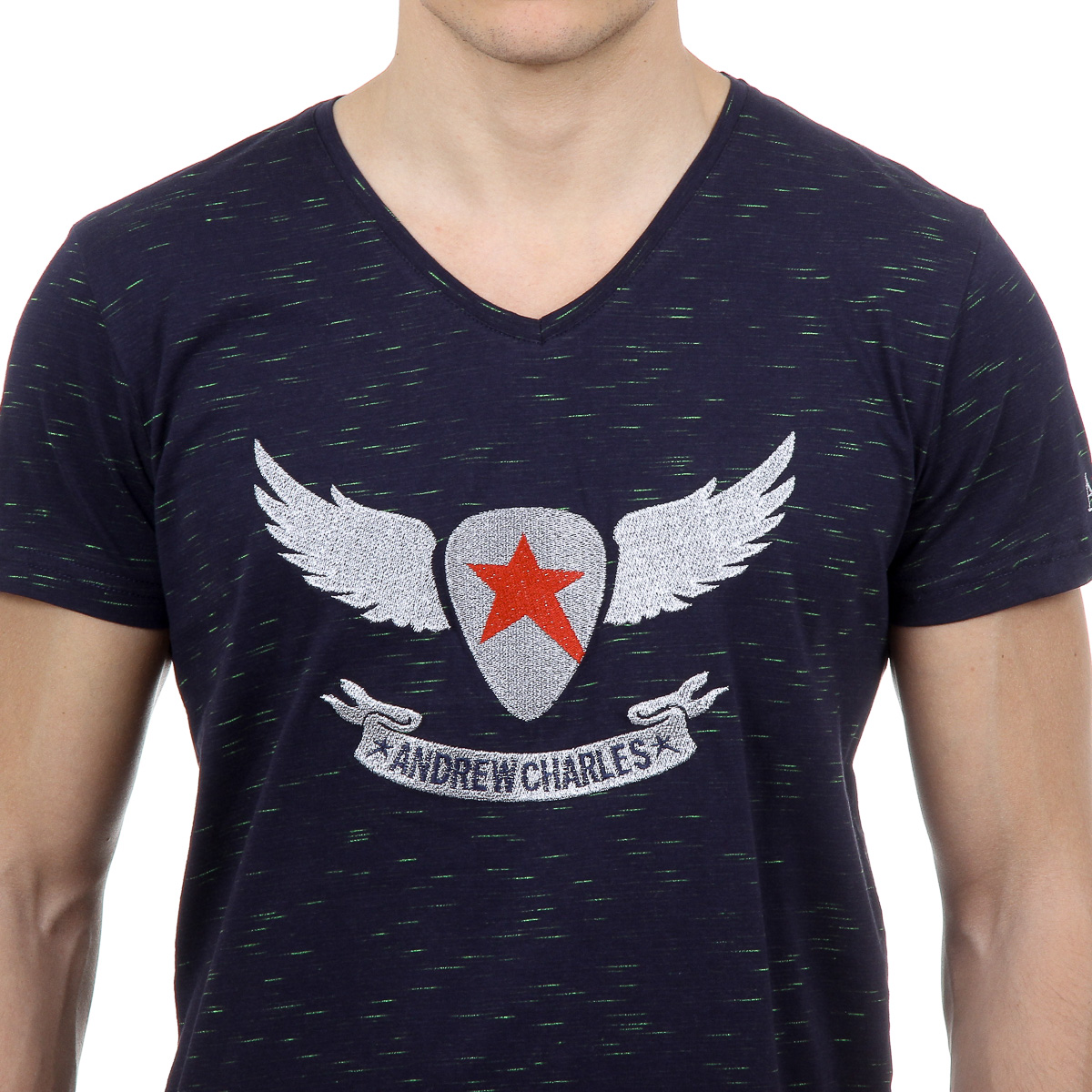Andrew Charles T-shirt da uomo a maniche corte con scollo a V blu scuro CONNOR