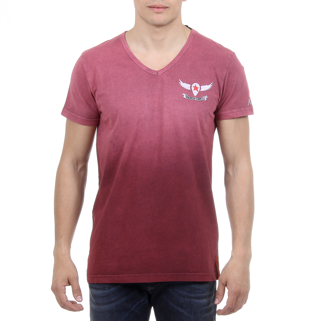 Andrew Charles T-shirt da uomo a maniche corte con scollo a V Bordeaux ELI