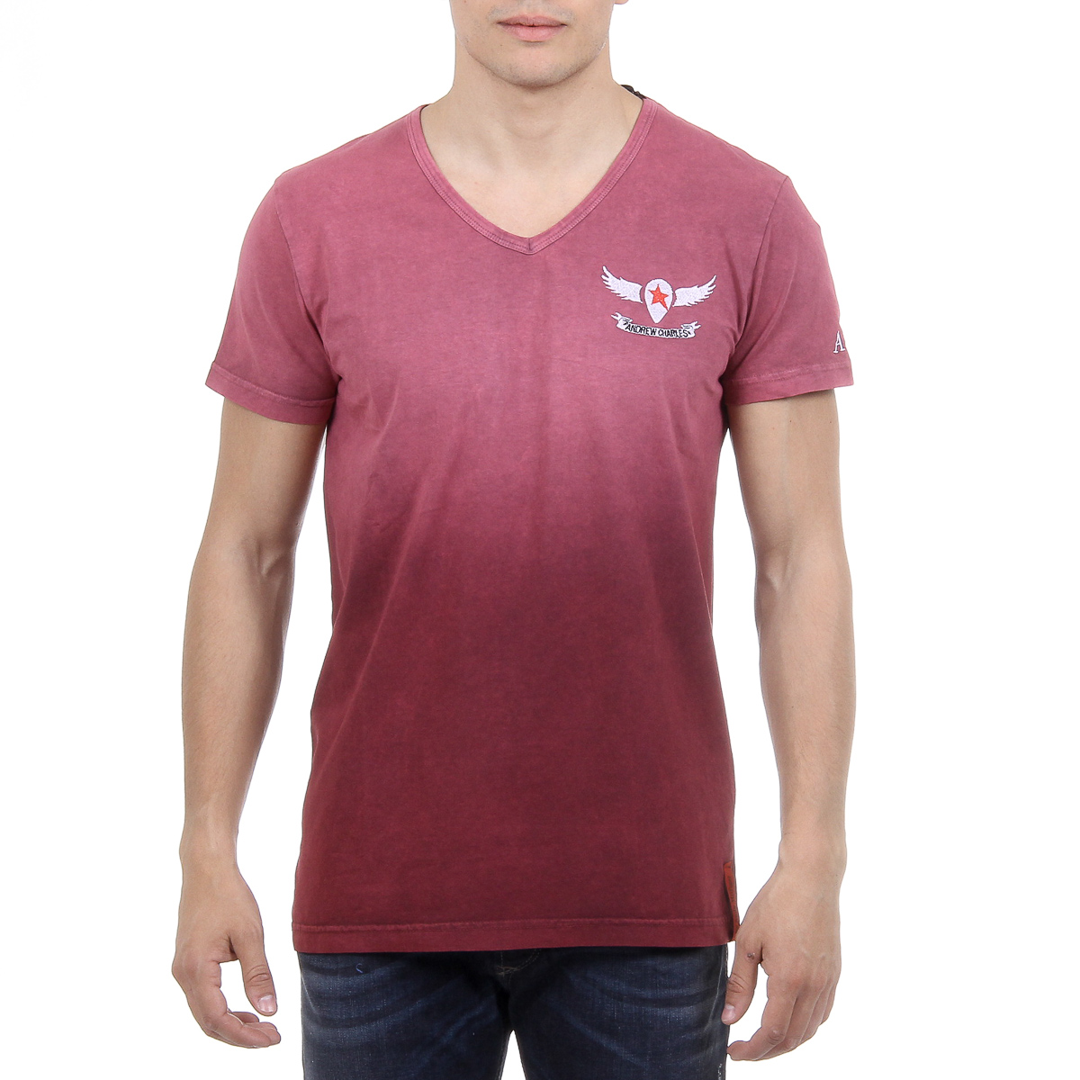 Andrew Charles T-shirt da uomo a maniche corte con scollo a V Bordeaux ELI