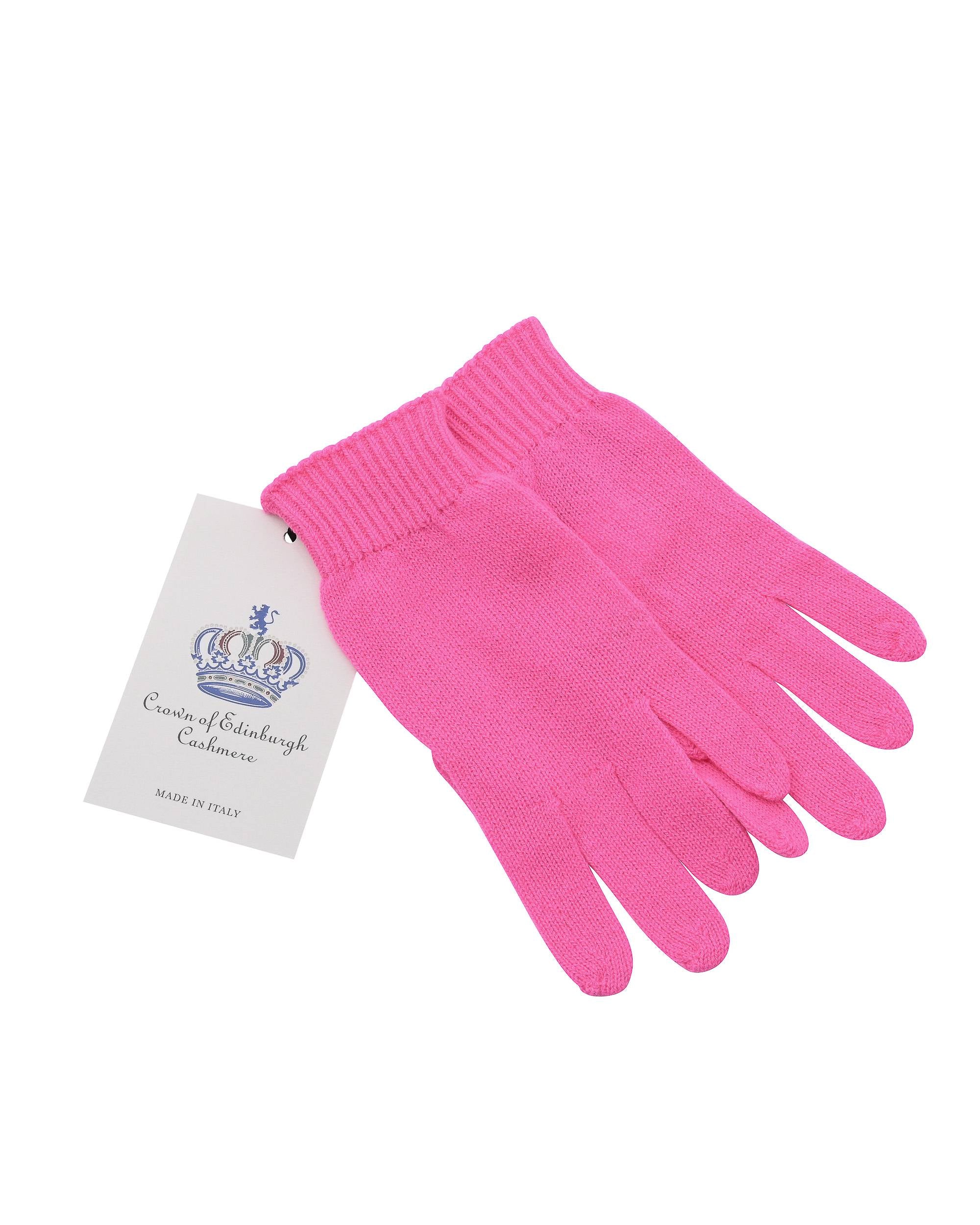 Guanti corti da donna in cashmere Crown of Edinburgh COE 001 ROSA FLUO