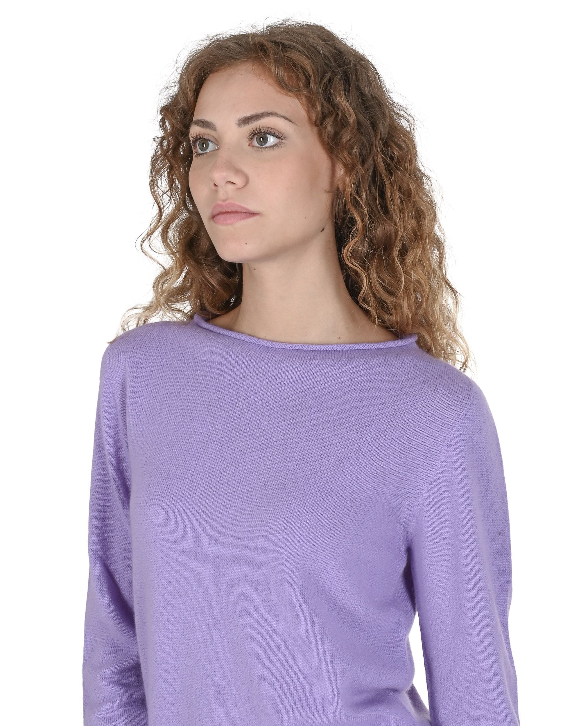 Maglione da donna con scollo a barca in cashmere Crown of Edinburgh COE 0025 LAVANDA