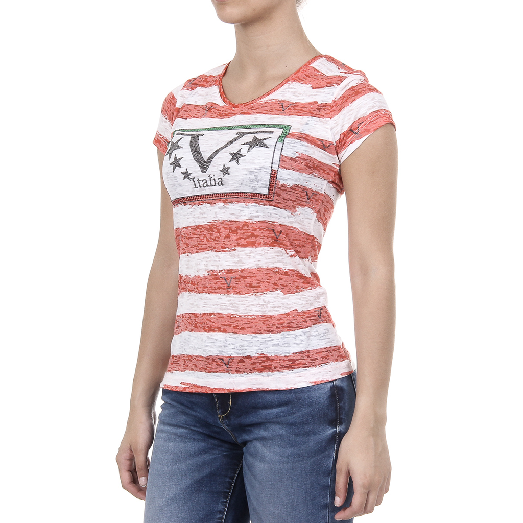 V 1969 Italia T-shirt da donna a maniche corte con scollo rotondo multicolore CHARLOTTE